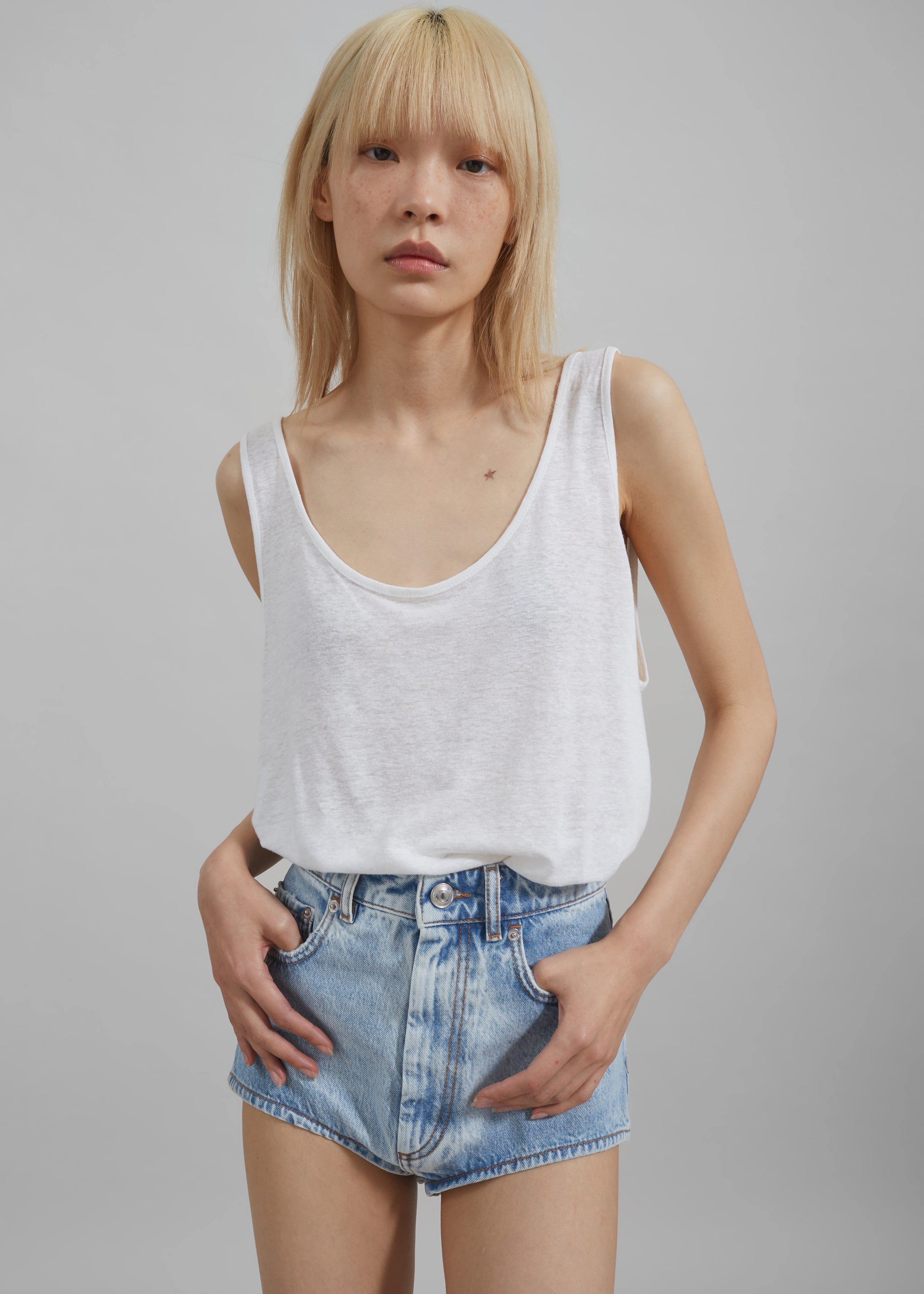 Josie Scoop Neck Tank Top - White - 1