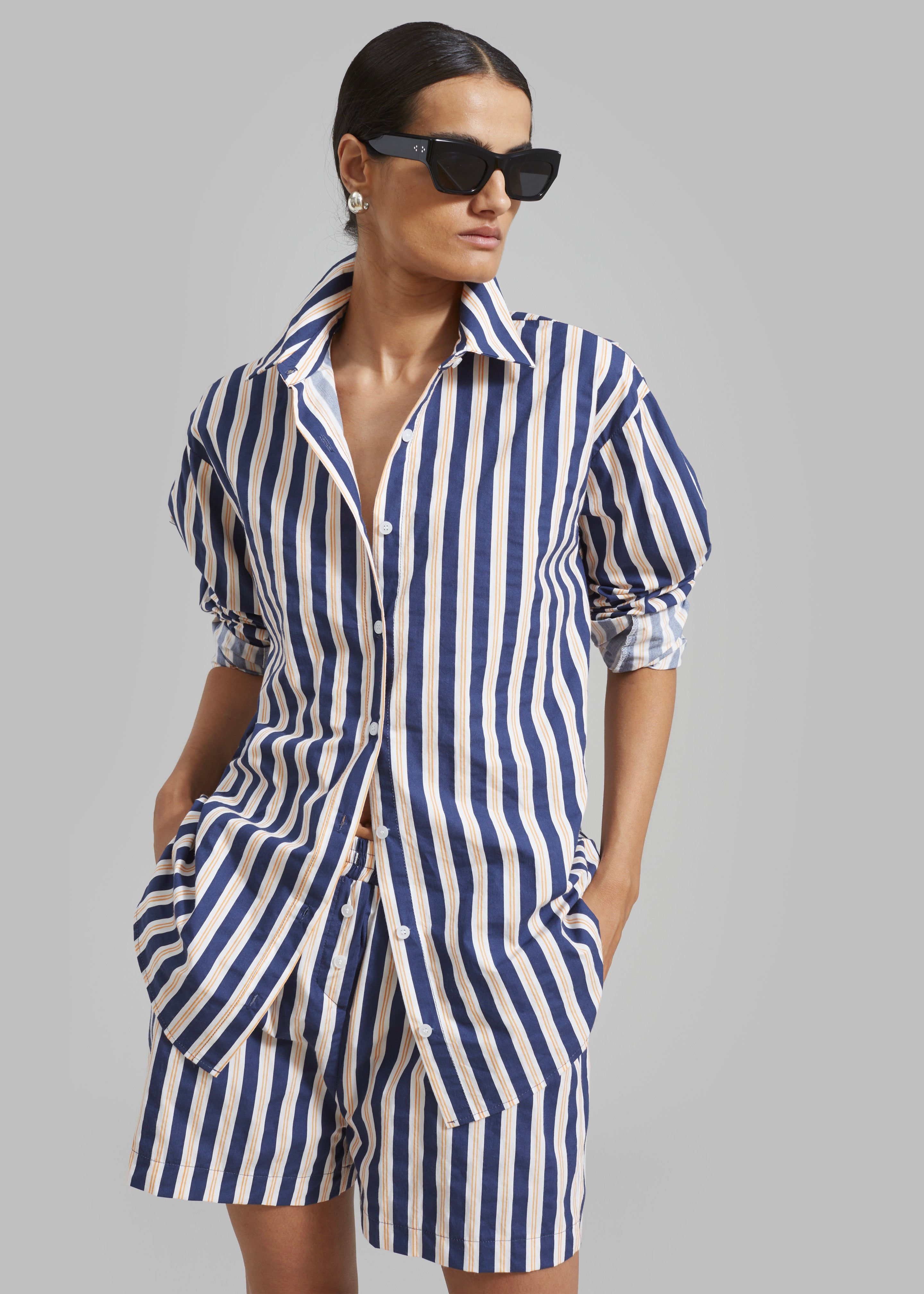 Juno Cotton Shirt - Navy Stripe - 2