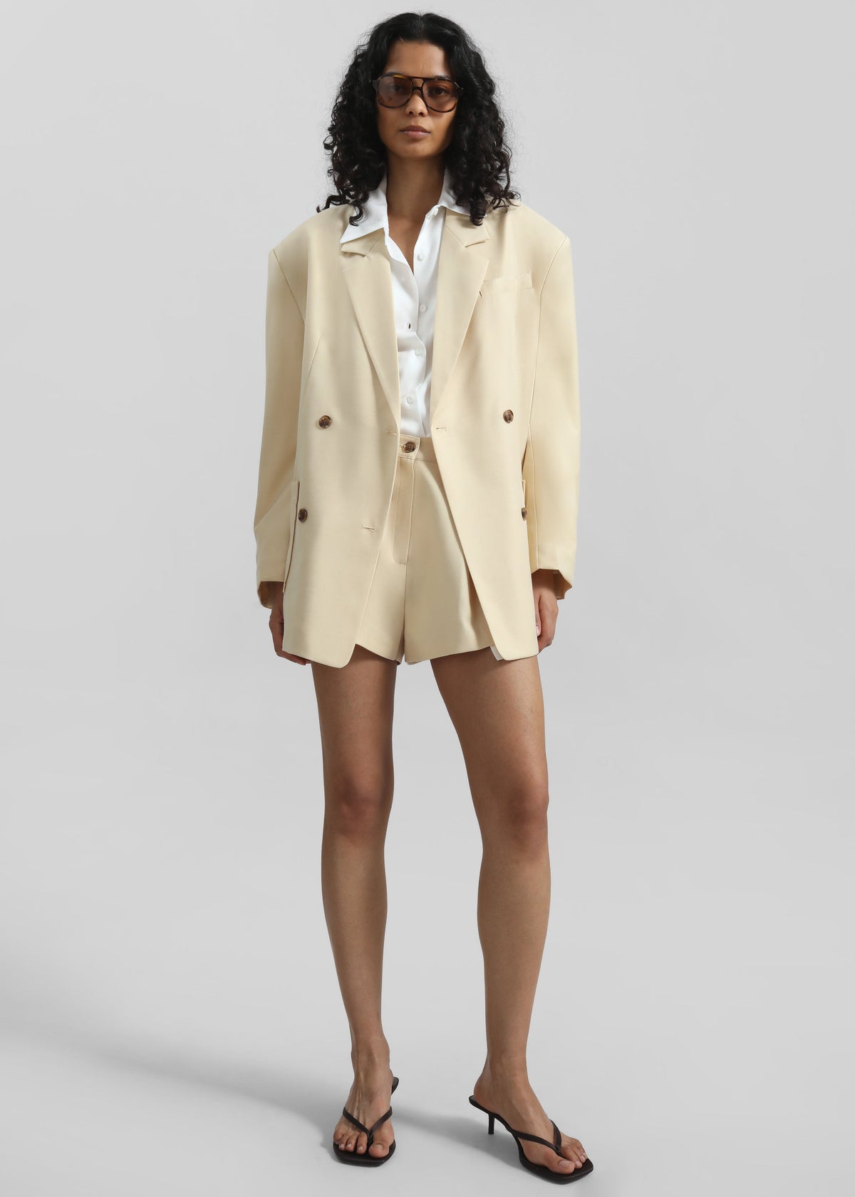 Juvay Double Breasted Blazer - Pale Yellow - 1