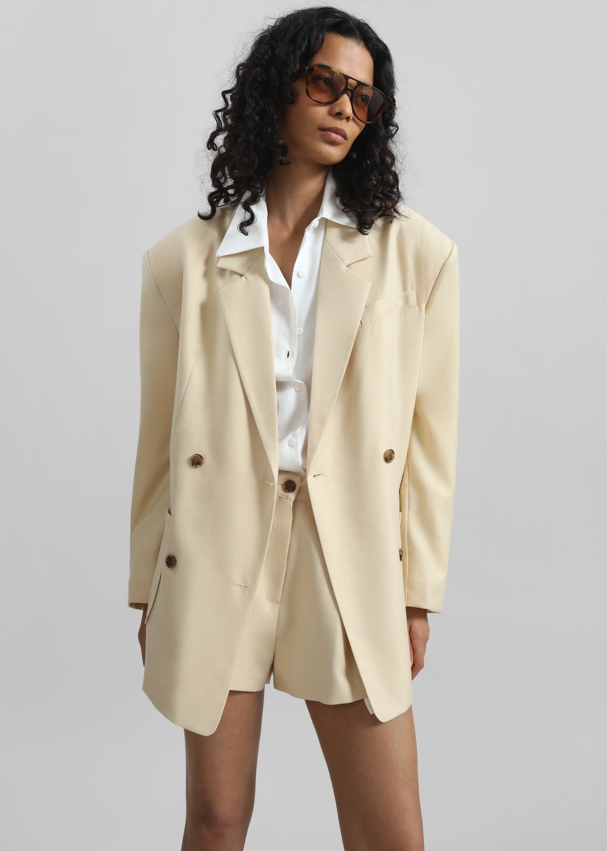 Juvay Double Breasted Blazer - Pale Yellow - 2