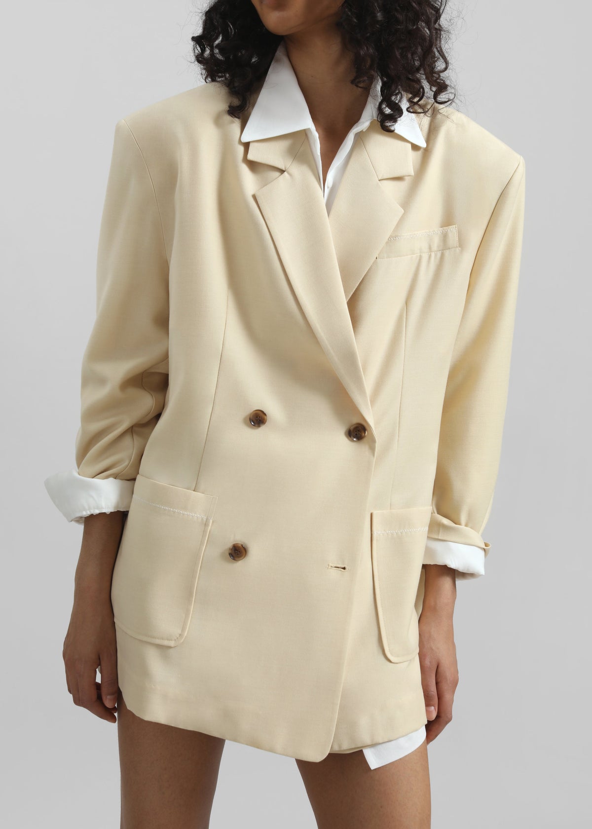 Juvay Double Breasted Blazer - Pale Yellow - 4
