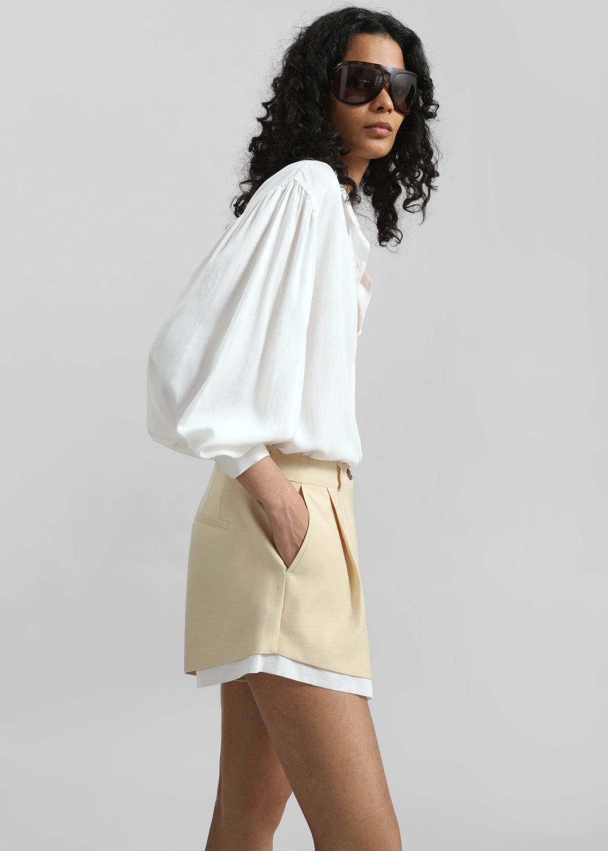 Juvay Pleated Shorts - Pale Yellow - 7