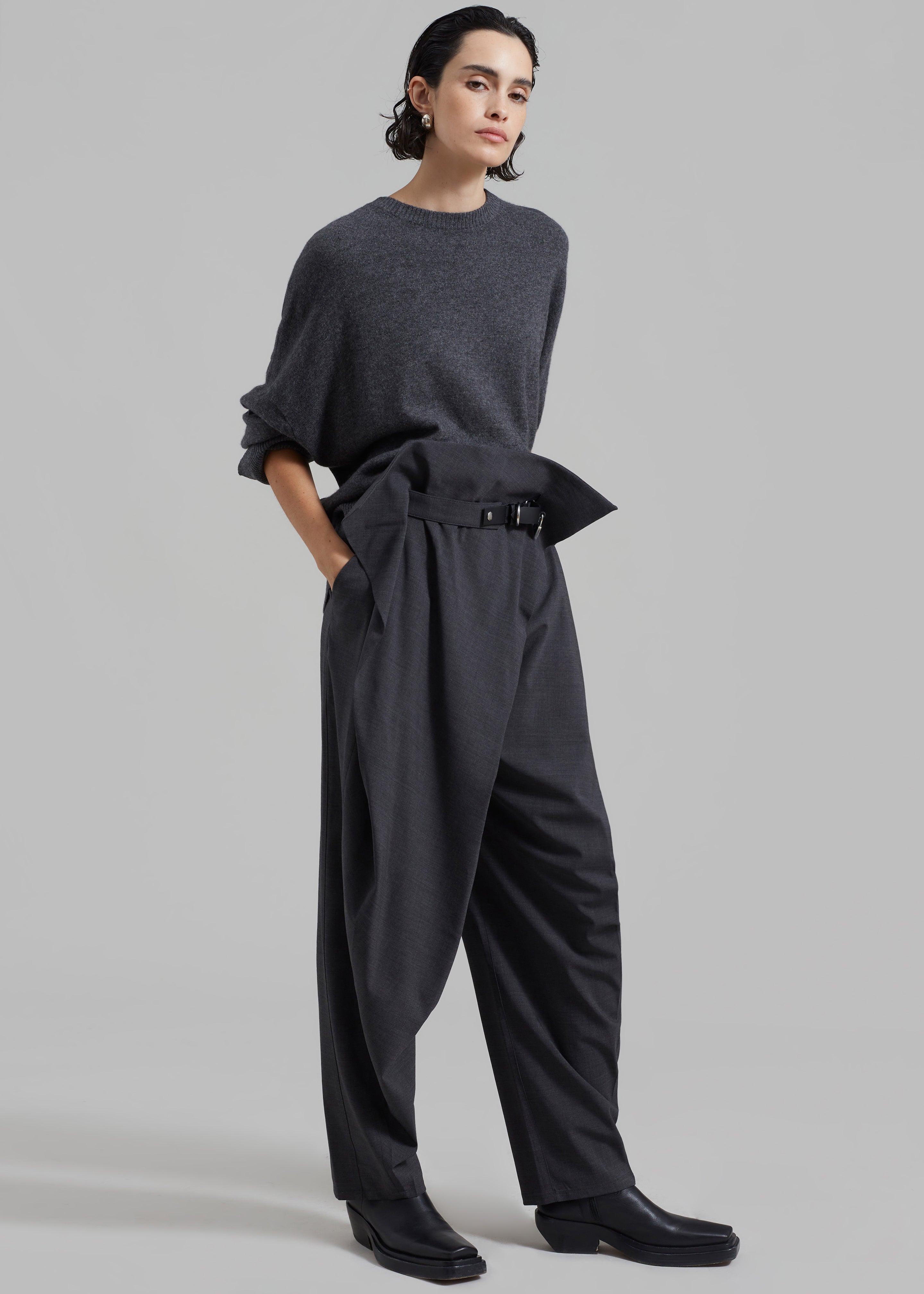 JW Anderson Padlock Strap Fold Over Trousers - Mid Grey Melange - 7