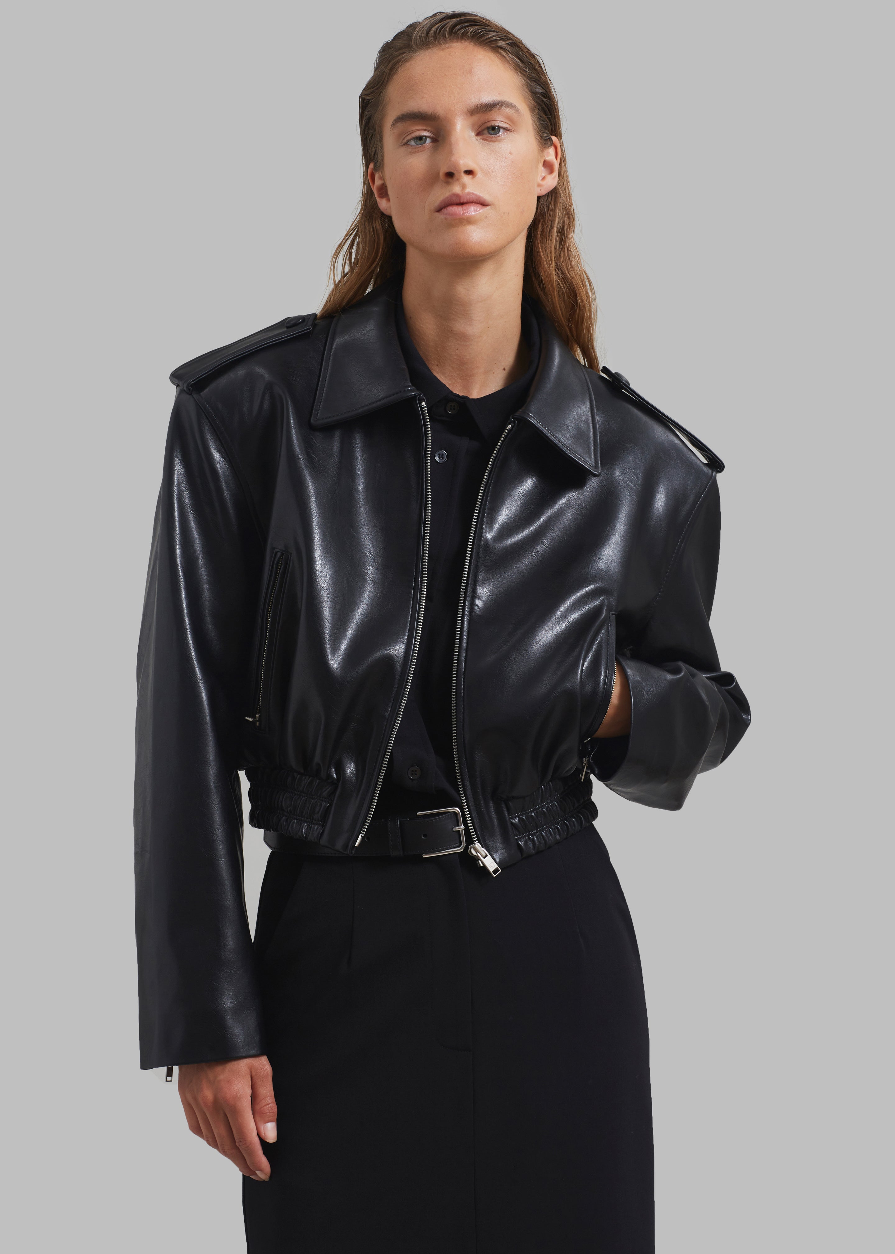 Kaia Cropped Bomber - Black - 1