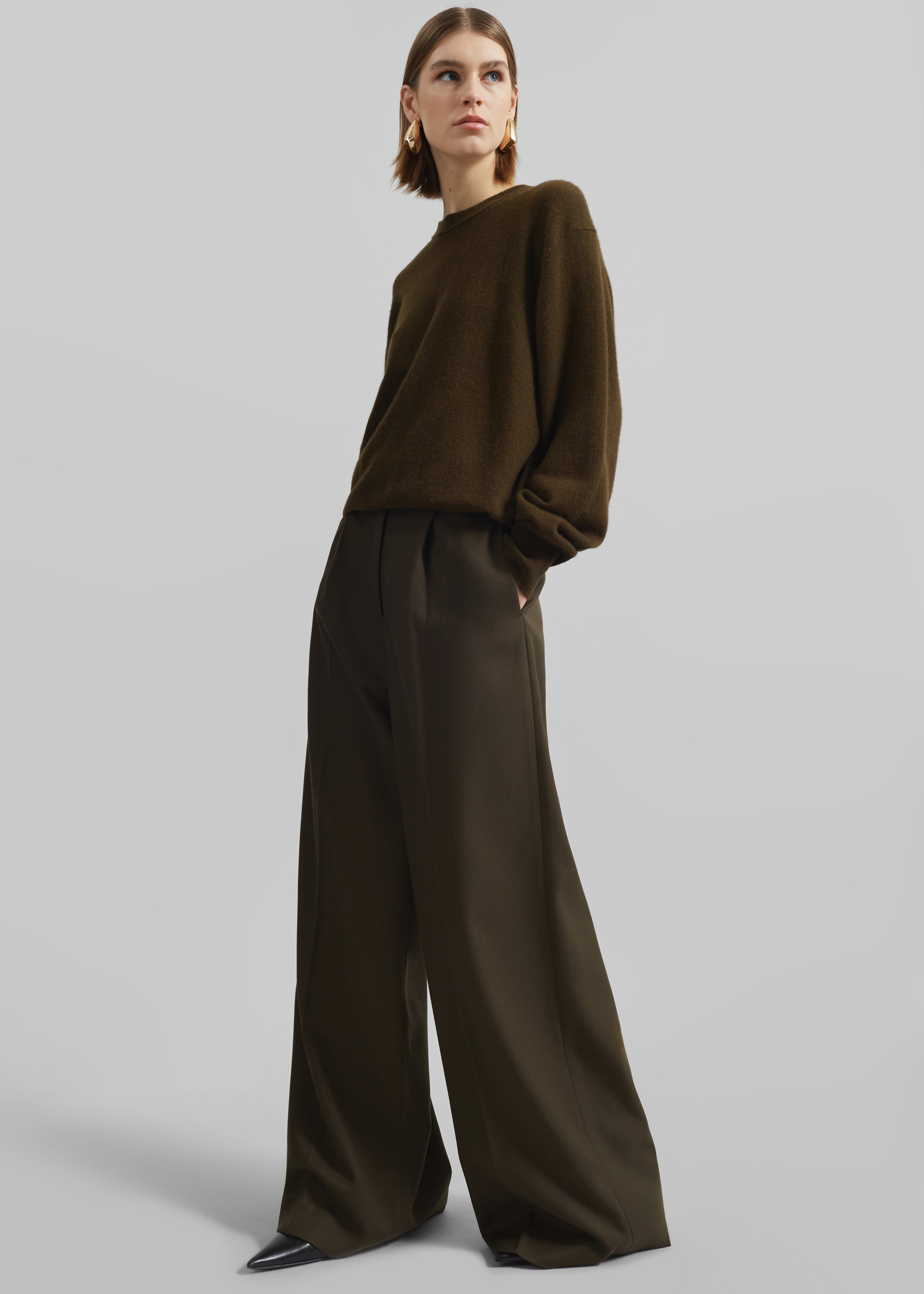 Kamila Wide Leg Trousers - Khaki - 6