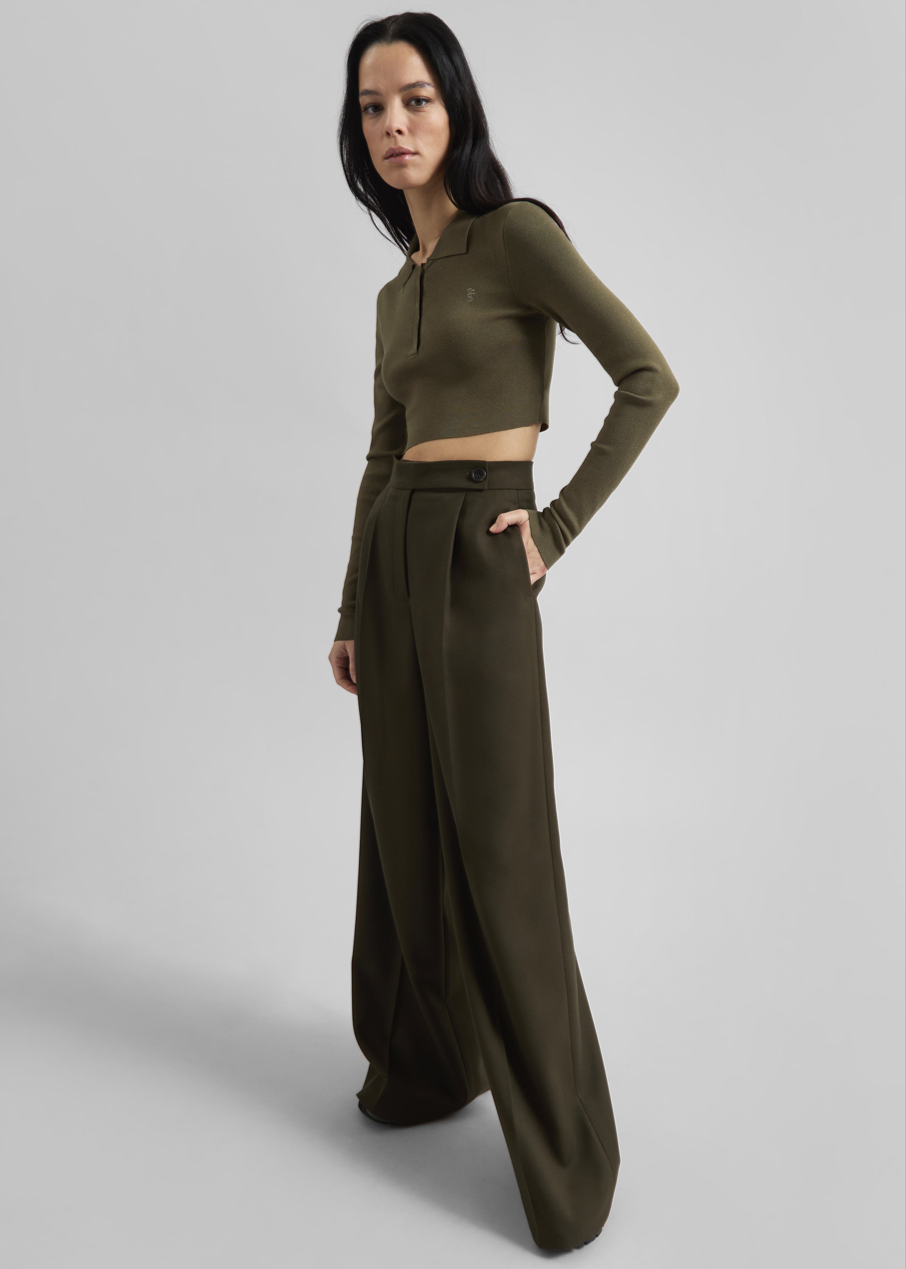 Kamila Wide Leg Trousers - Khaki - 1