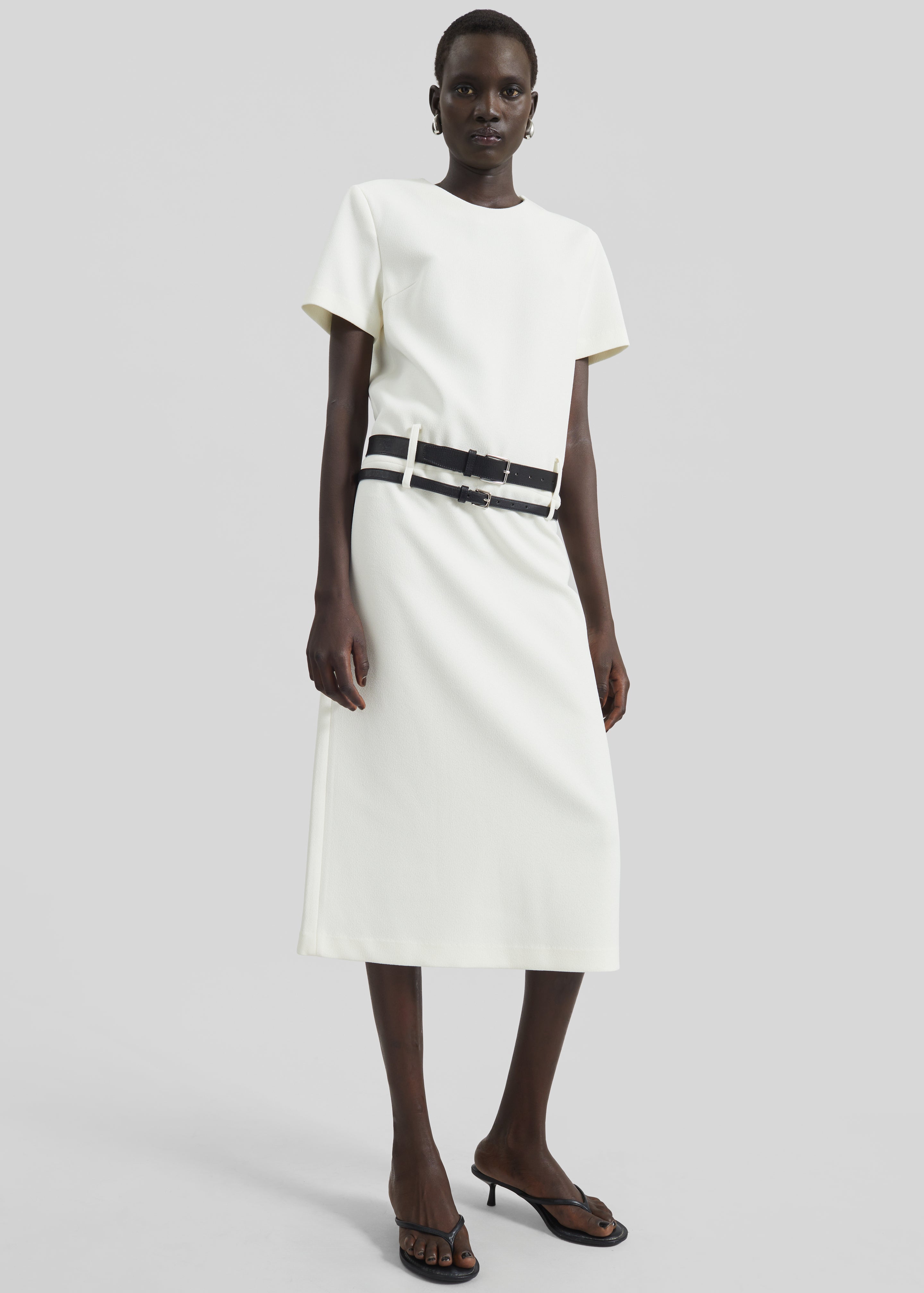 Kaniva Double Belt Loop Midi Dress - Ivory - 4