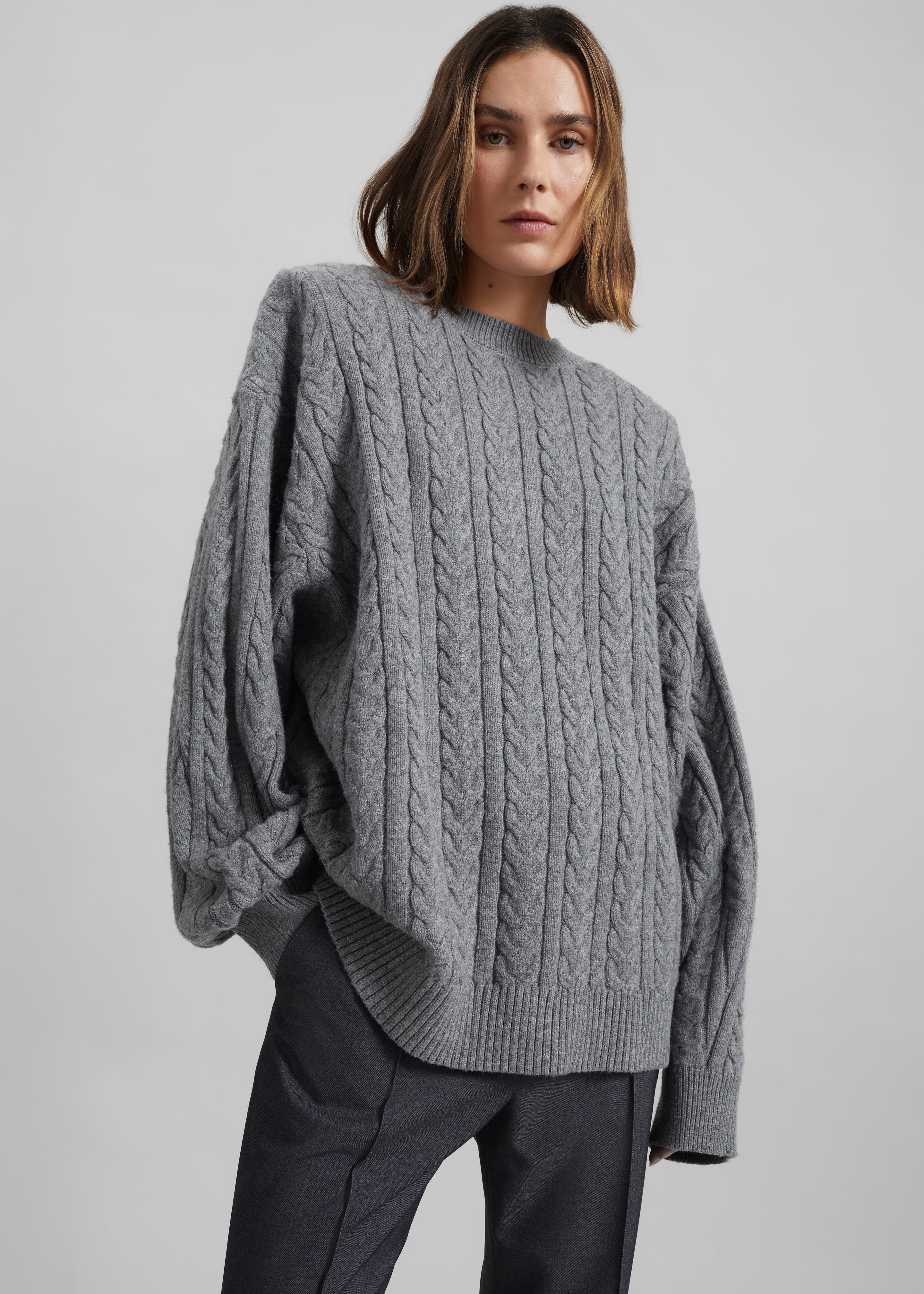 Karmoy Cable Knit Padded Sweater - Grey – The Frankie Shop Europe