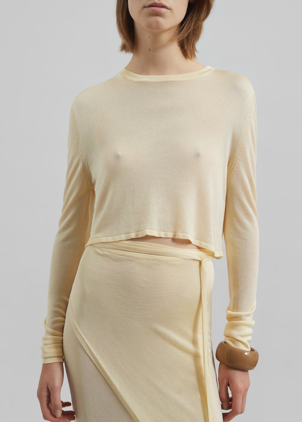 Kazel Cropped Thin Knit Top - Pale Yellow - 3
