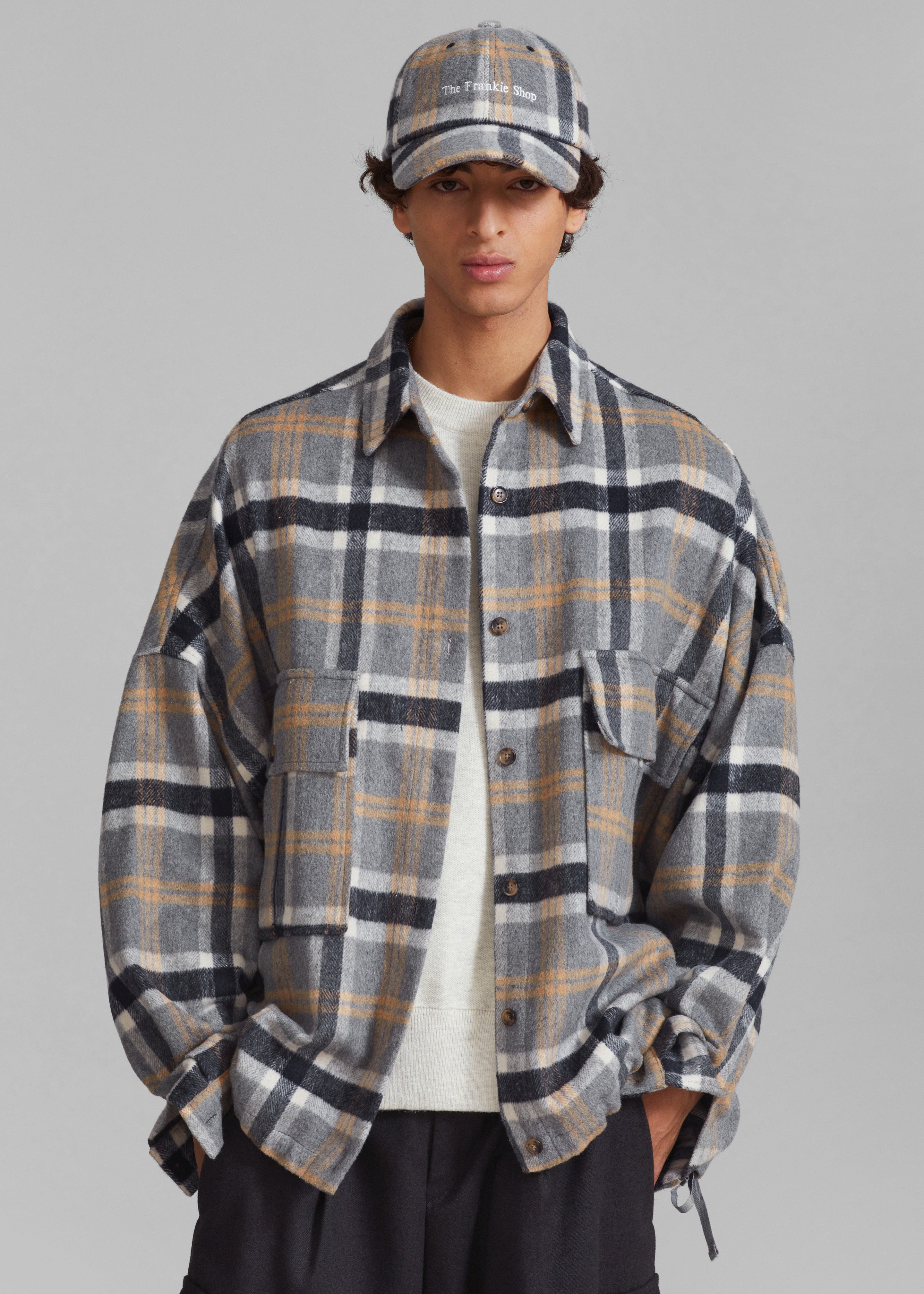 Keaton Flannel Pocket Overshirt - Checked Grey - 4