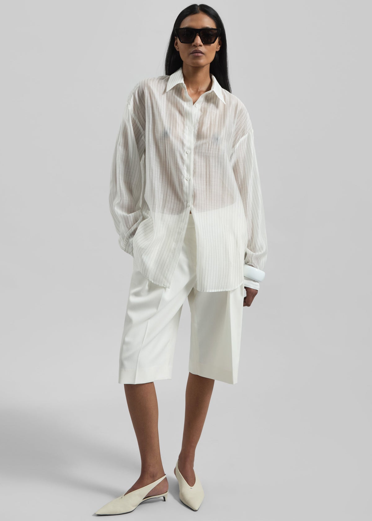 Kesin Open Back Shirt - White/Grey Stripe - 5