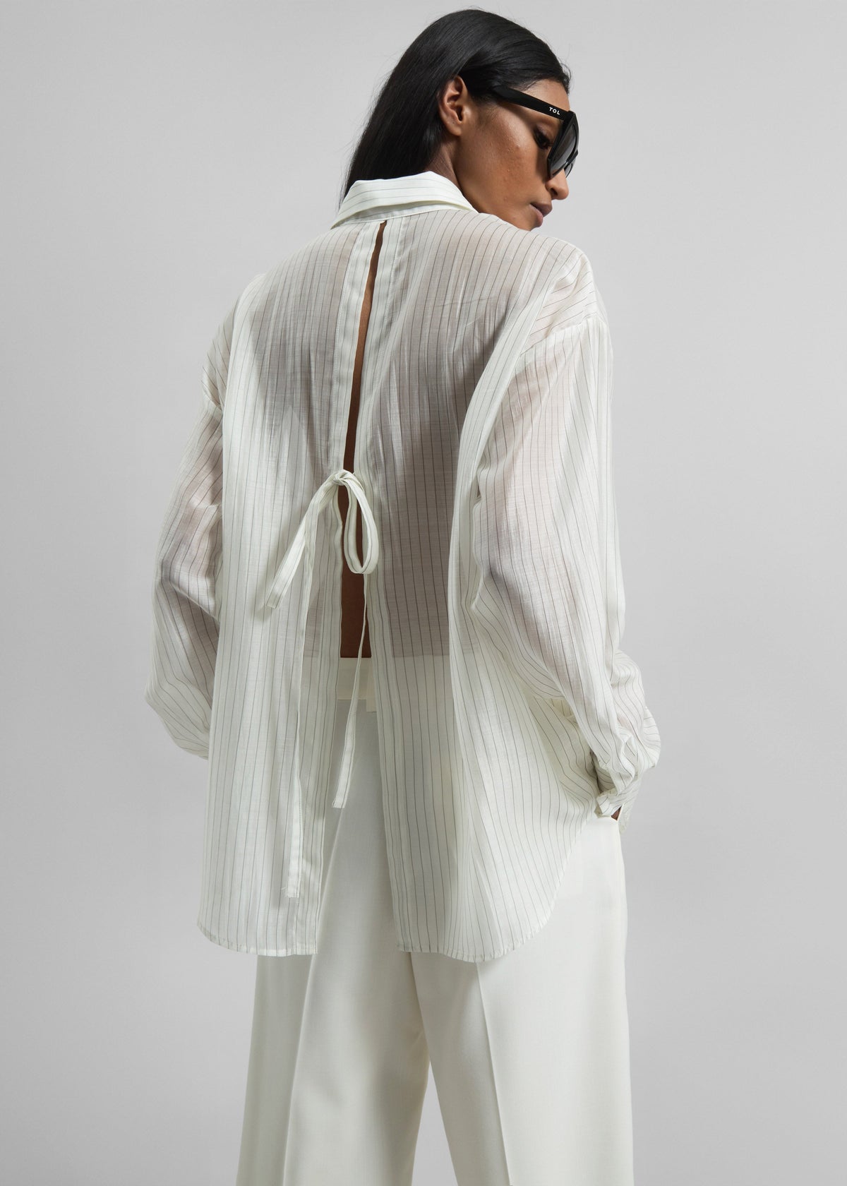 Kesin Open Back Shirt - White/Grey Stripe - 1