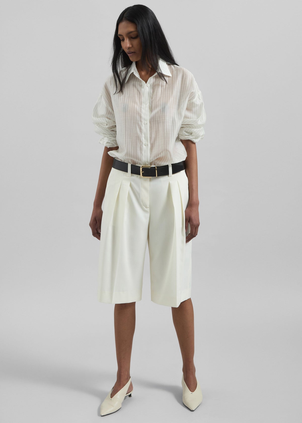 Kesin Open Back Shirt - White/Grey Stripe - 6