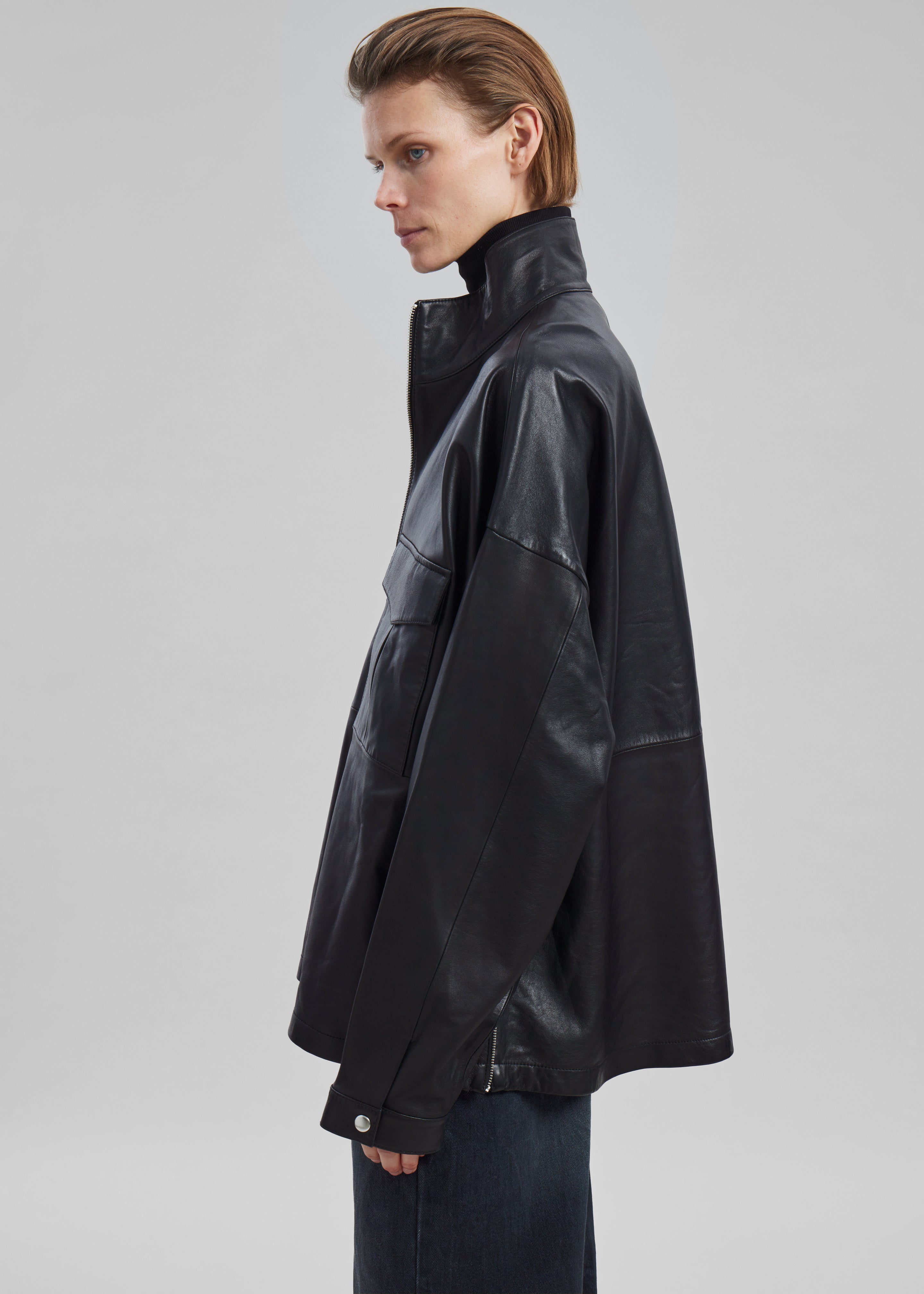 Kevin Leather Half Zip Shirt - Black - 6