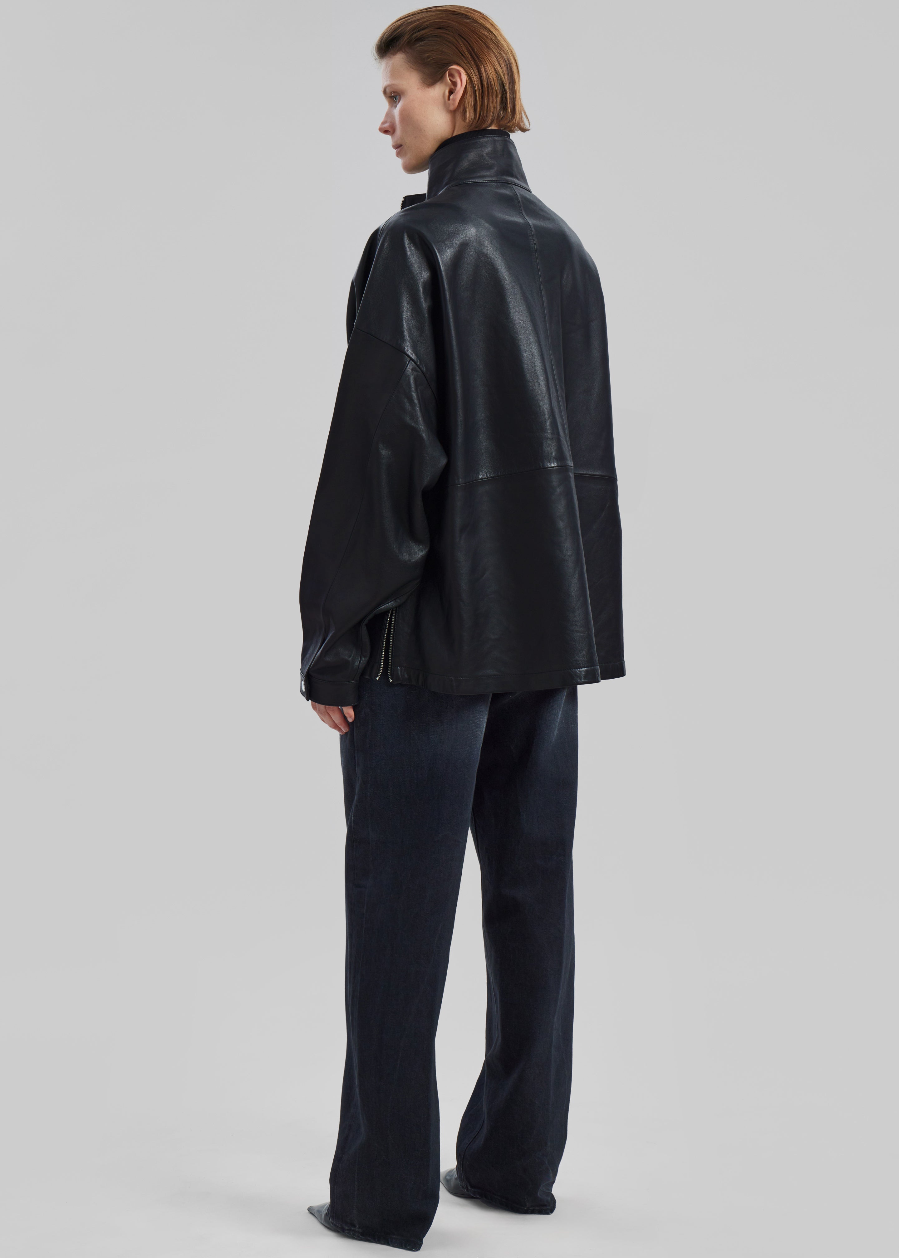 Kevin Leather Half Zip Shirt - Black - 11