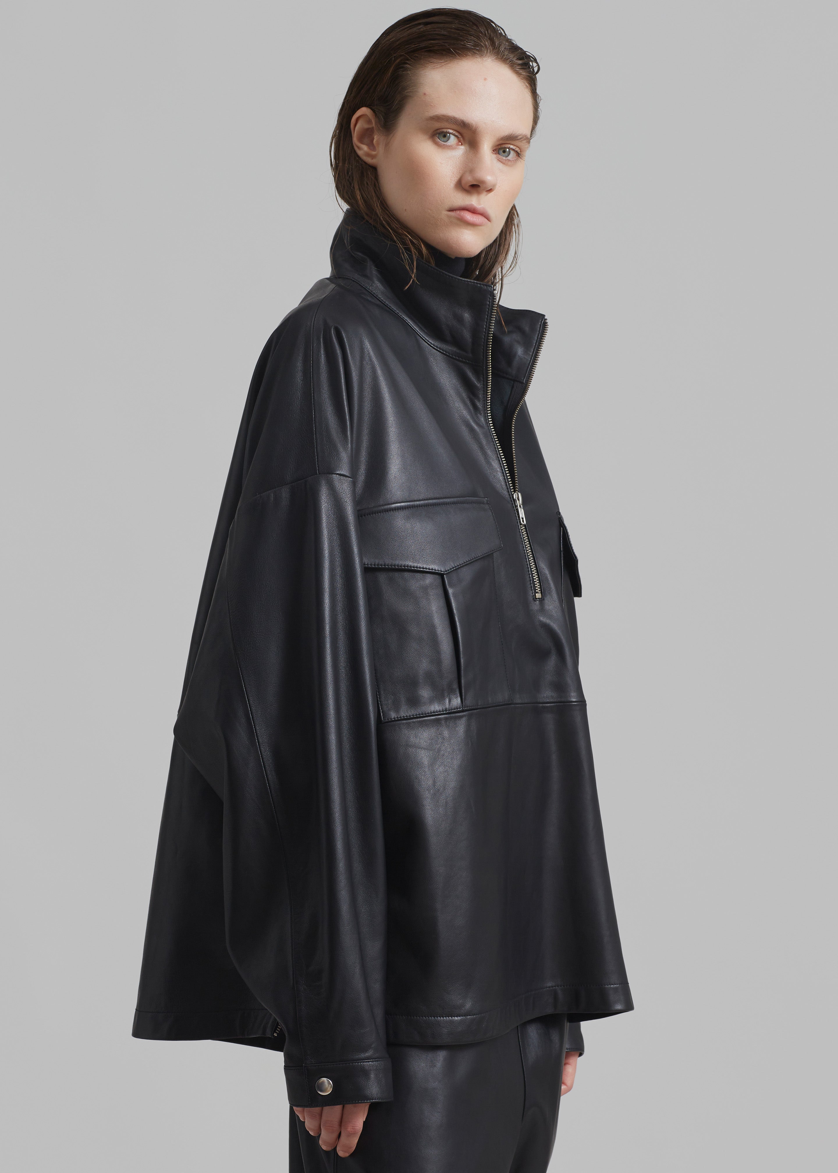 Kevin Leather Half Zip Shirt - Black - 4