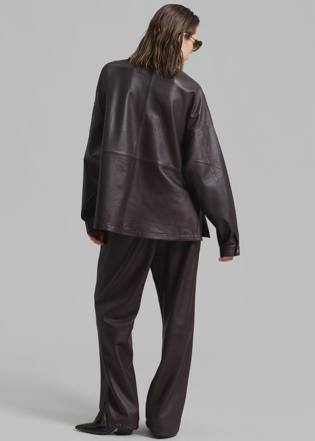 Kevin Leather Half Zip Shirt - Brown - 12