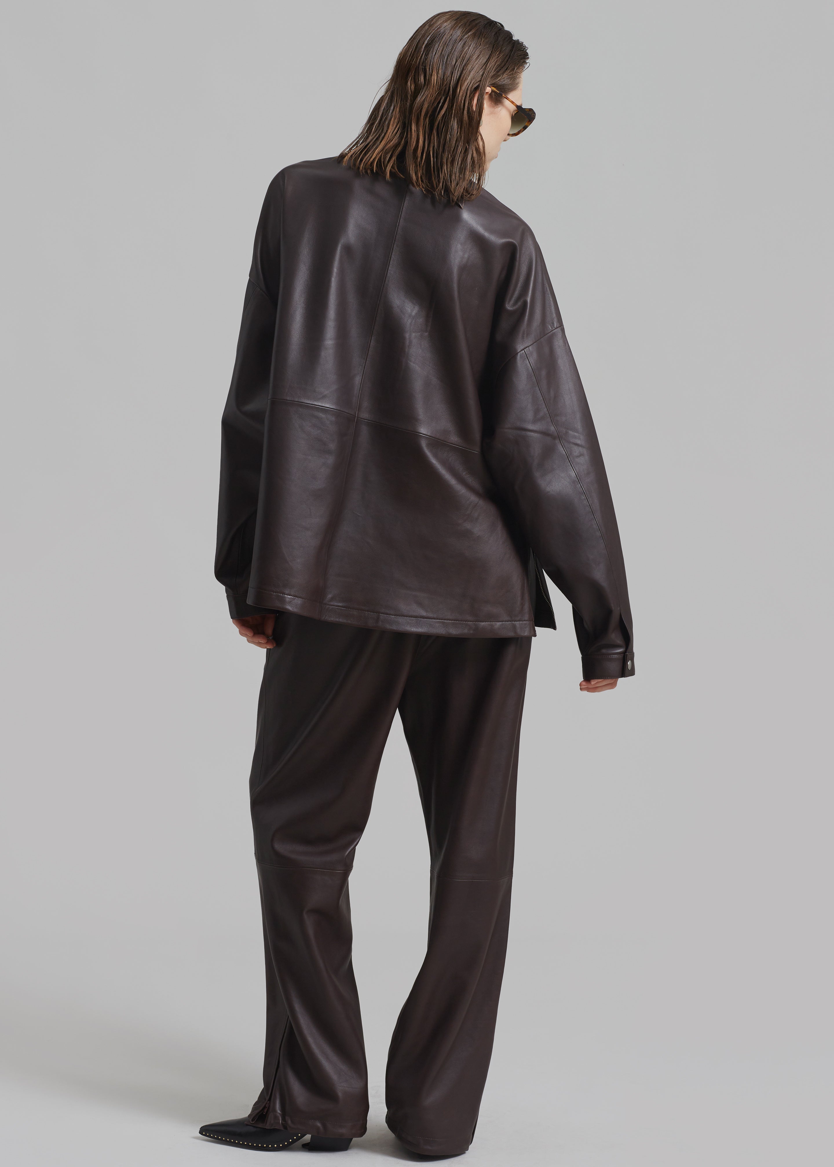 Kevin Leather Half Zip Shirt - Brown - 12