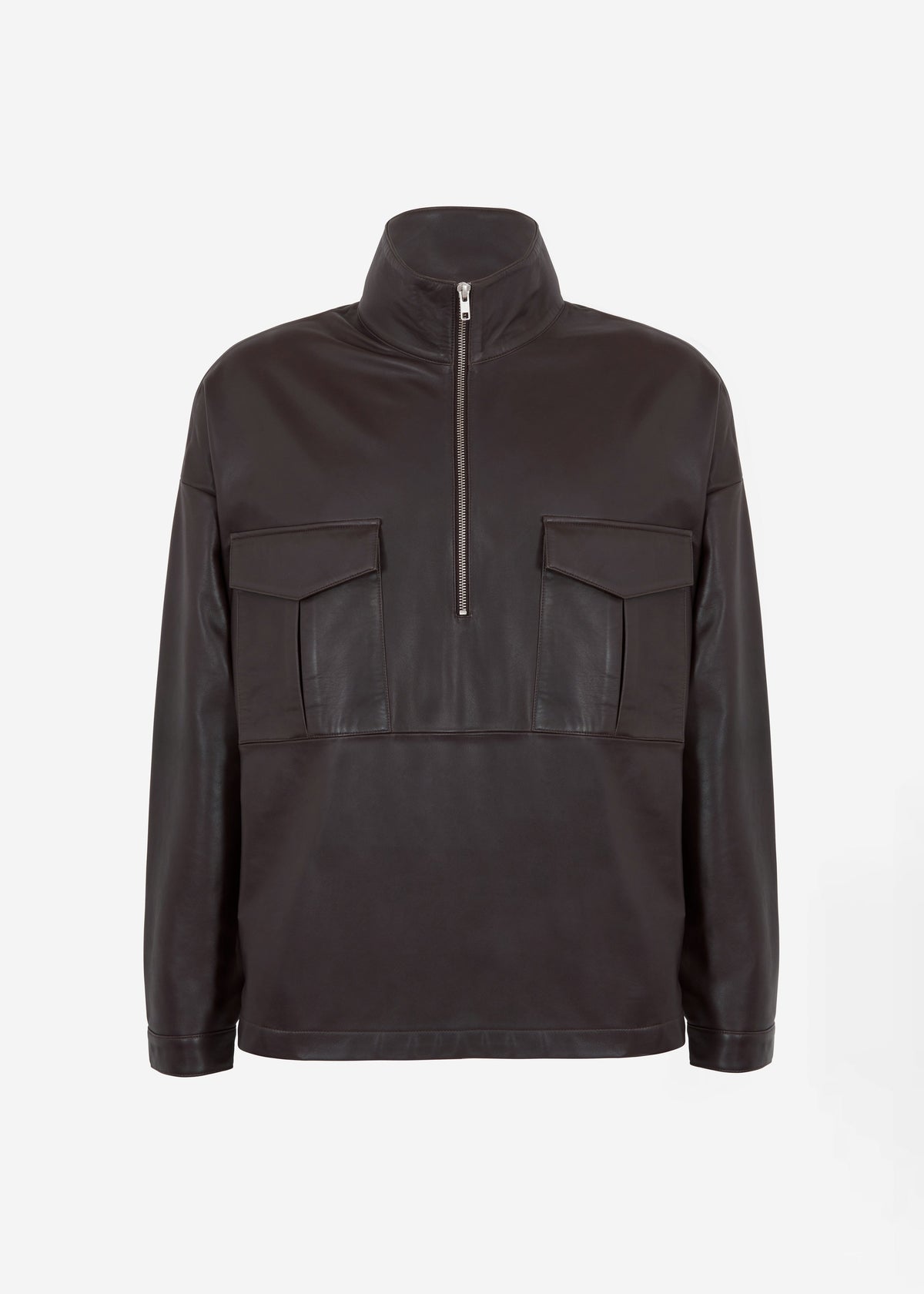 Kevin Leather Half Zip Shirt - Brown - 19