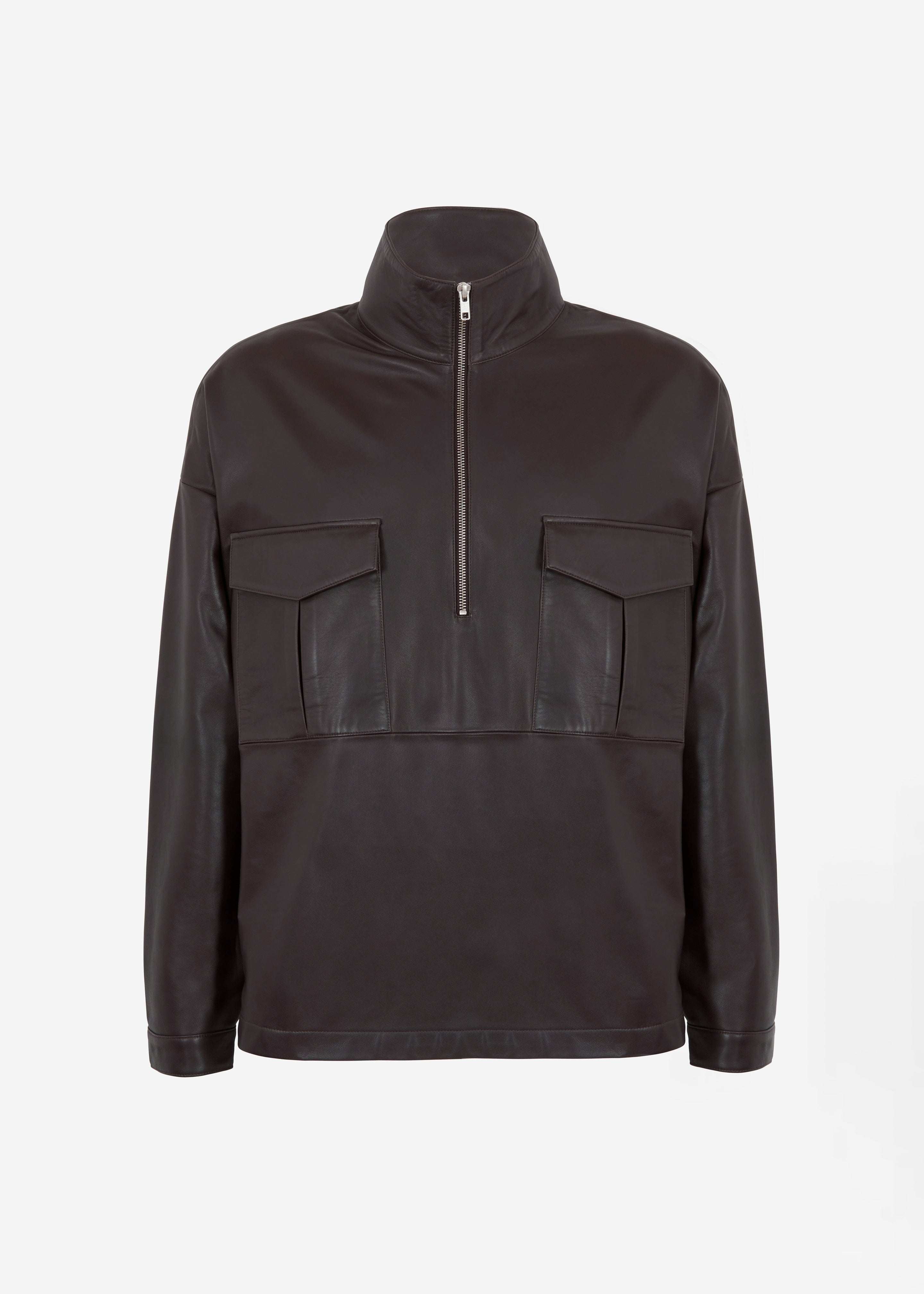 Kevin Leather Half Zip Shirt - Brown - 19