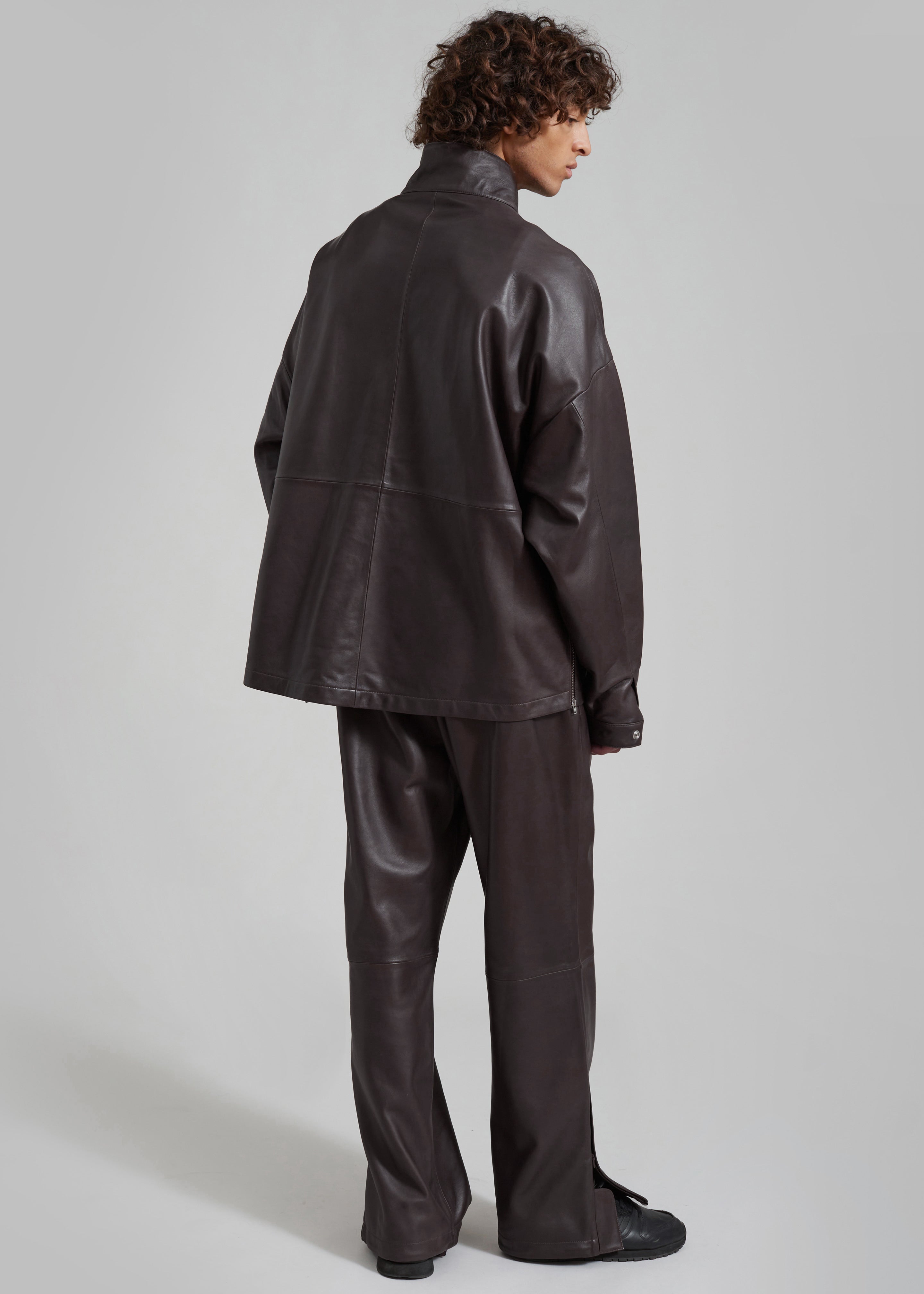 Kevin Leather Half Zip Shirt - Brown - 18