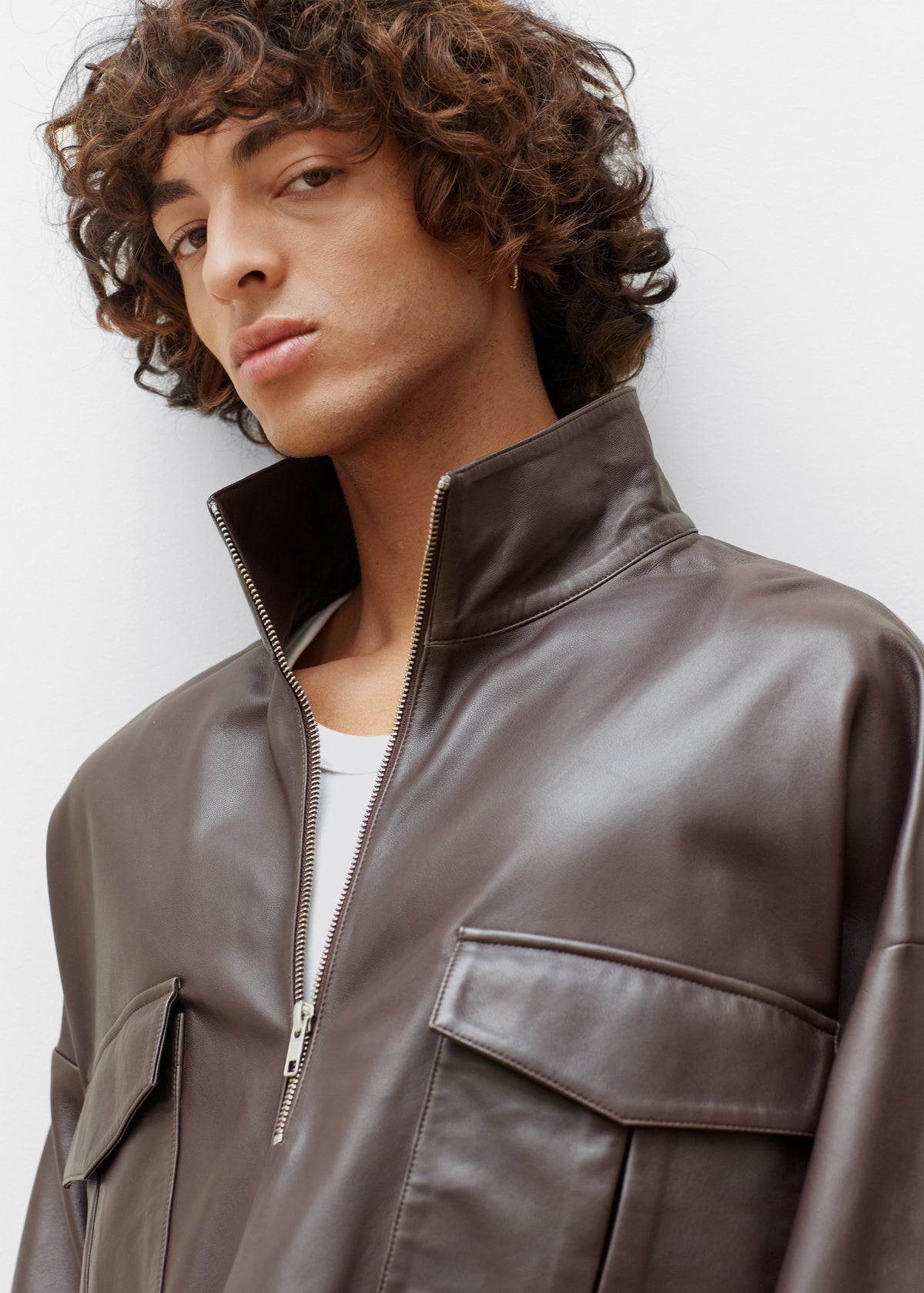 Kevin Leather Half Zip Shirt - Brown - 17