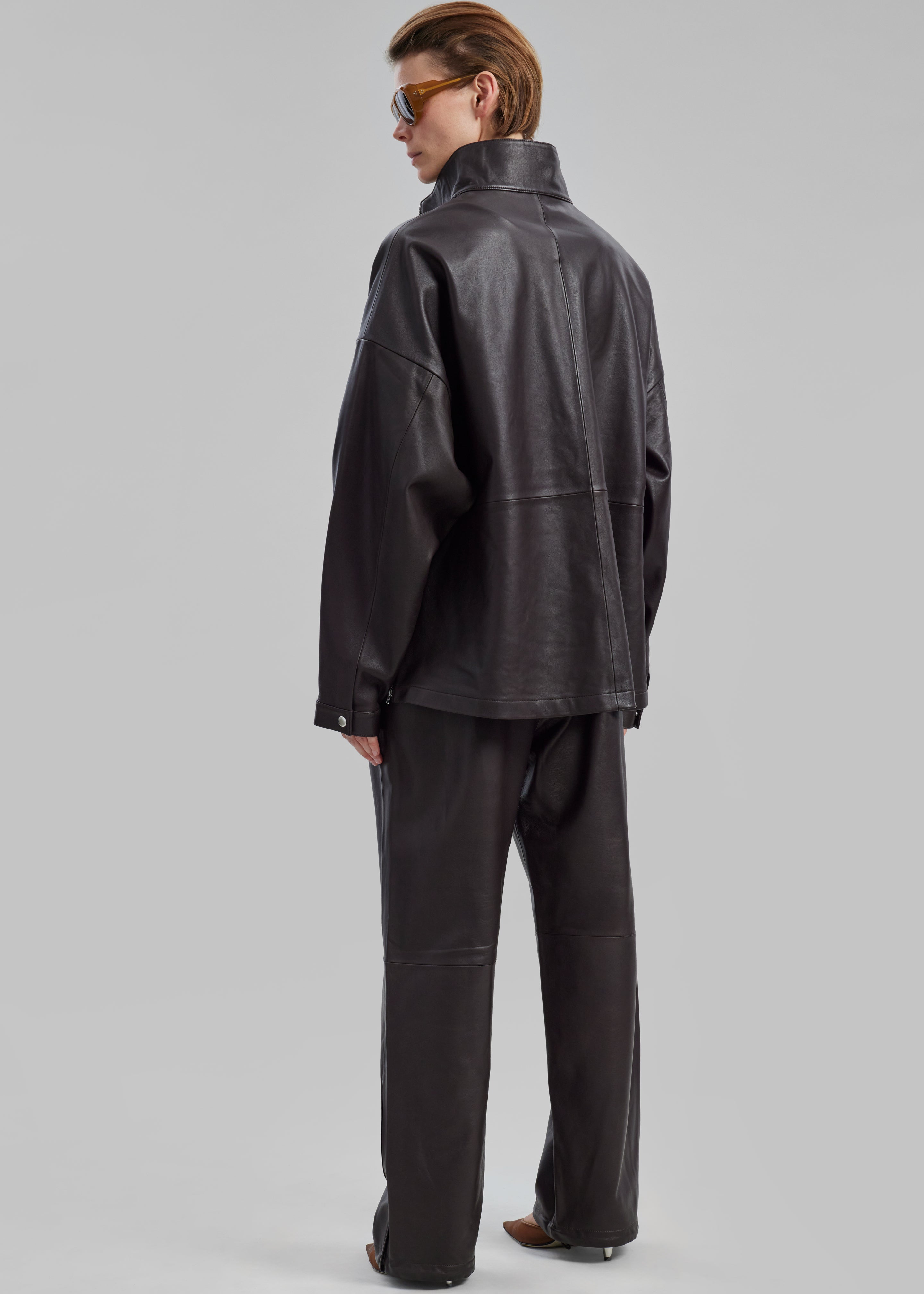 Kevin Leather Half Zip Shirt - Brown - 11