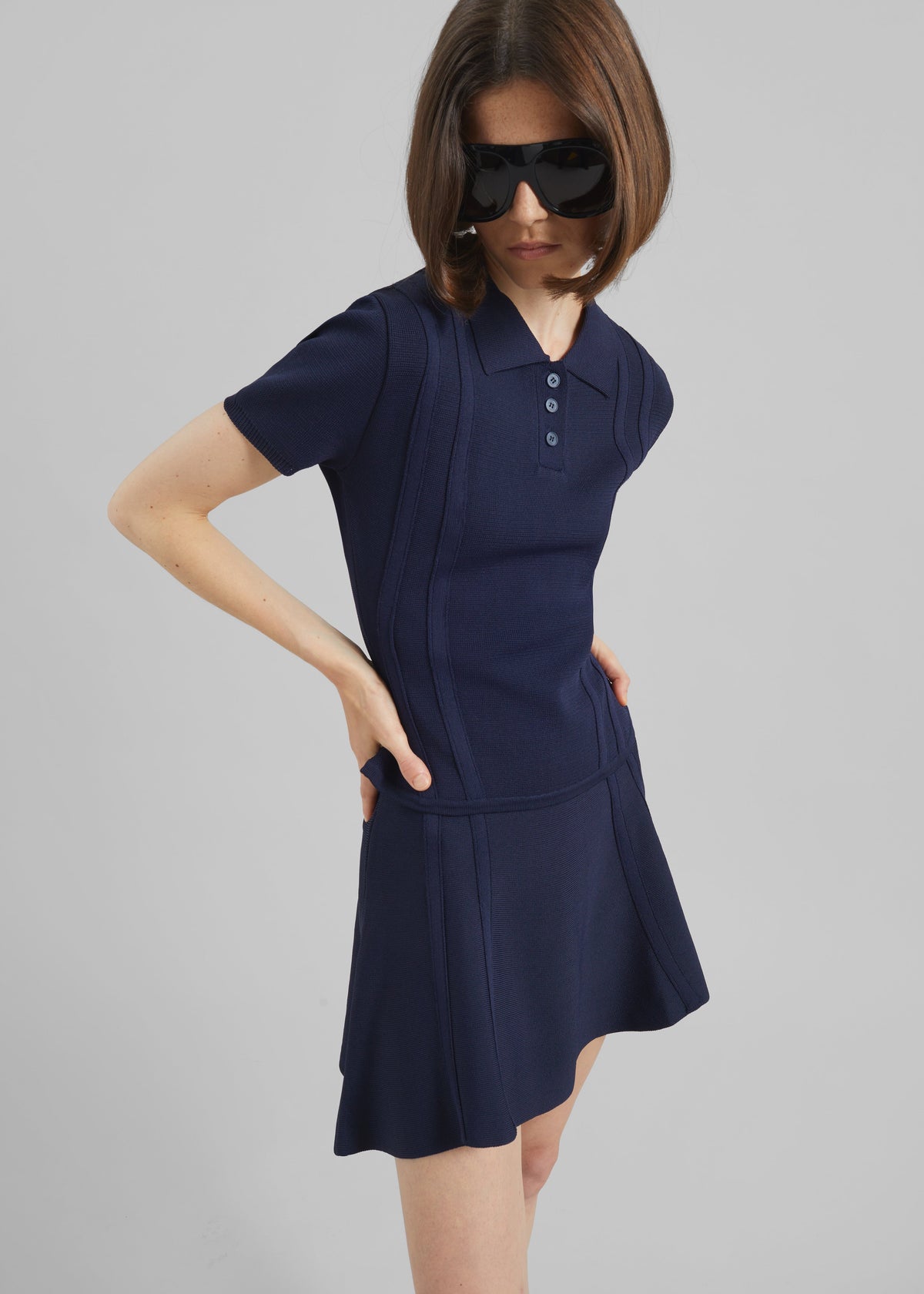 Kiama Cinched Knit Polo - Navy - 2