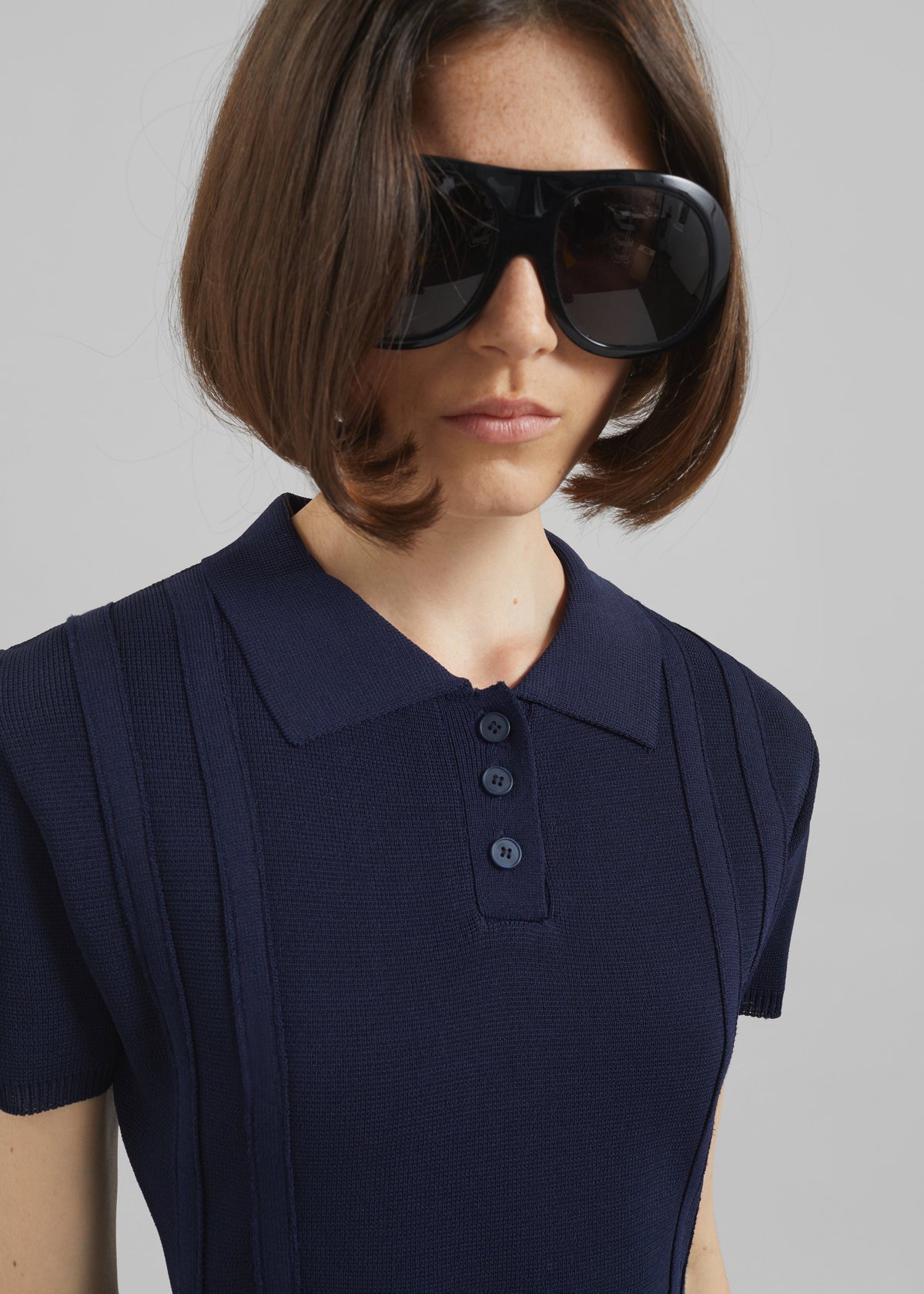 Kiama Cinched Knit Polo - Navy - 1