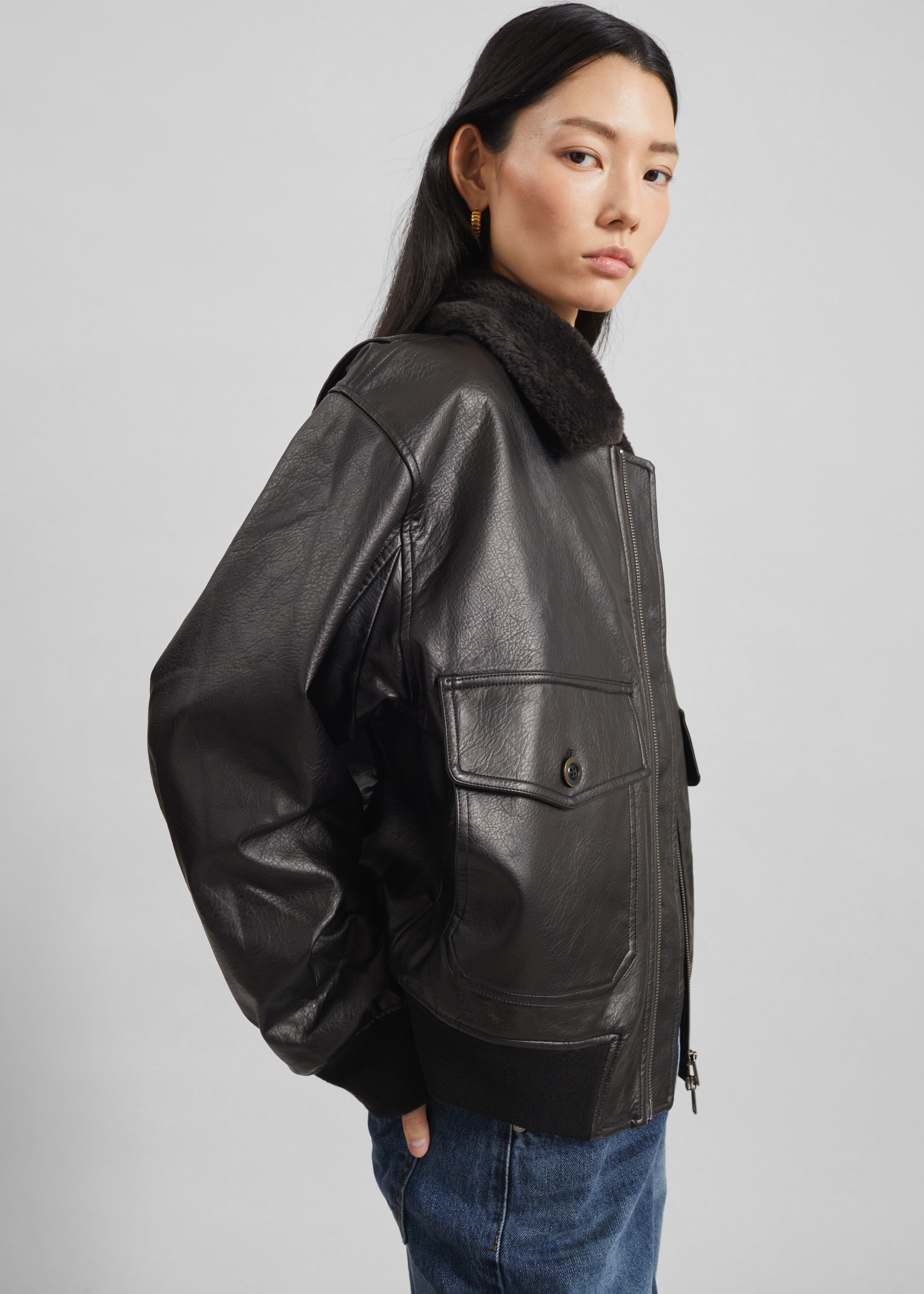 Kollam Faux Leather Boxy Jacket - Black - 2