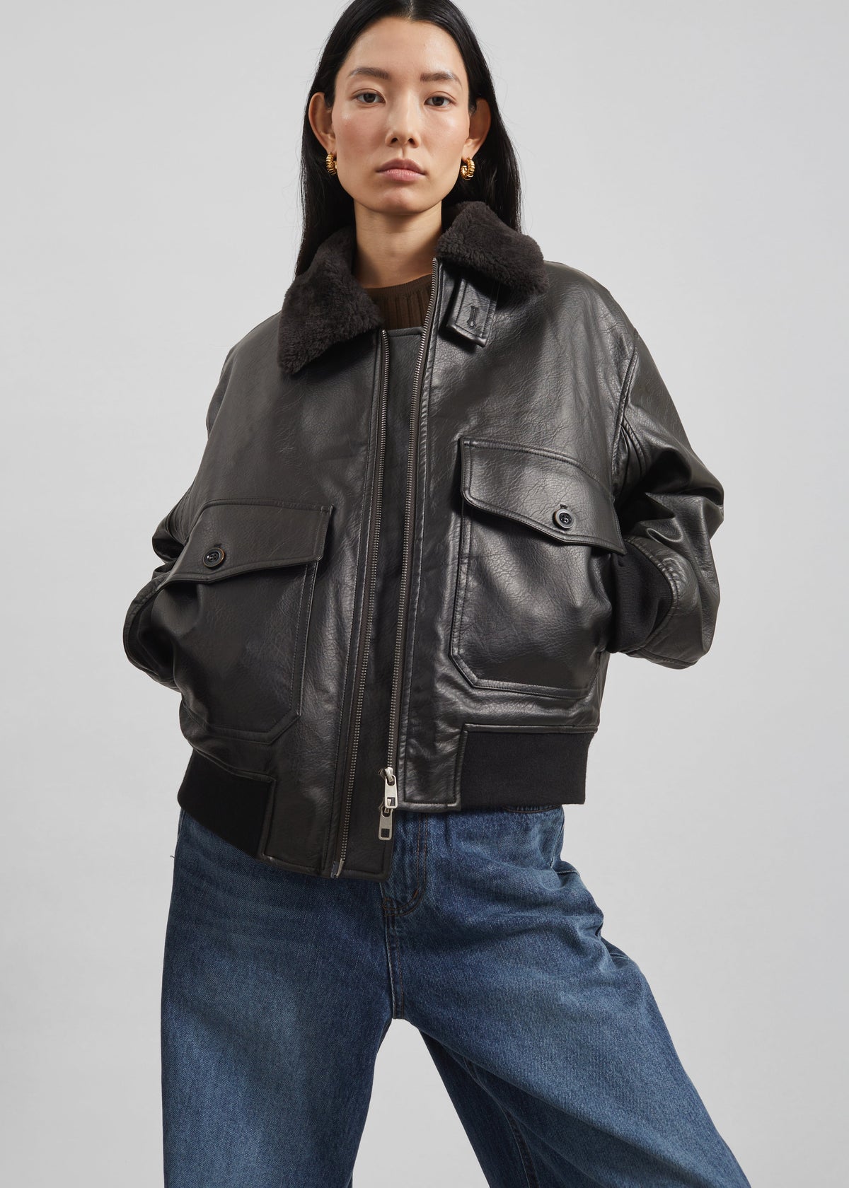 Kollam Faux Leather Boxy Jacket - Black - 5