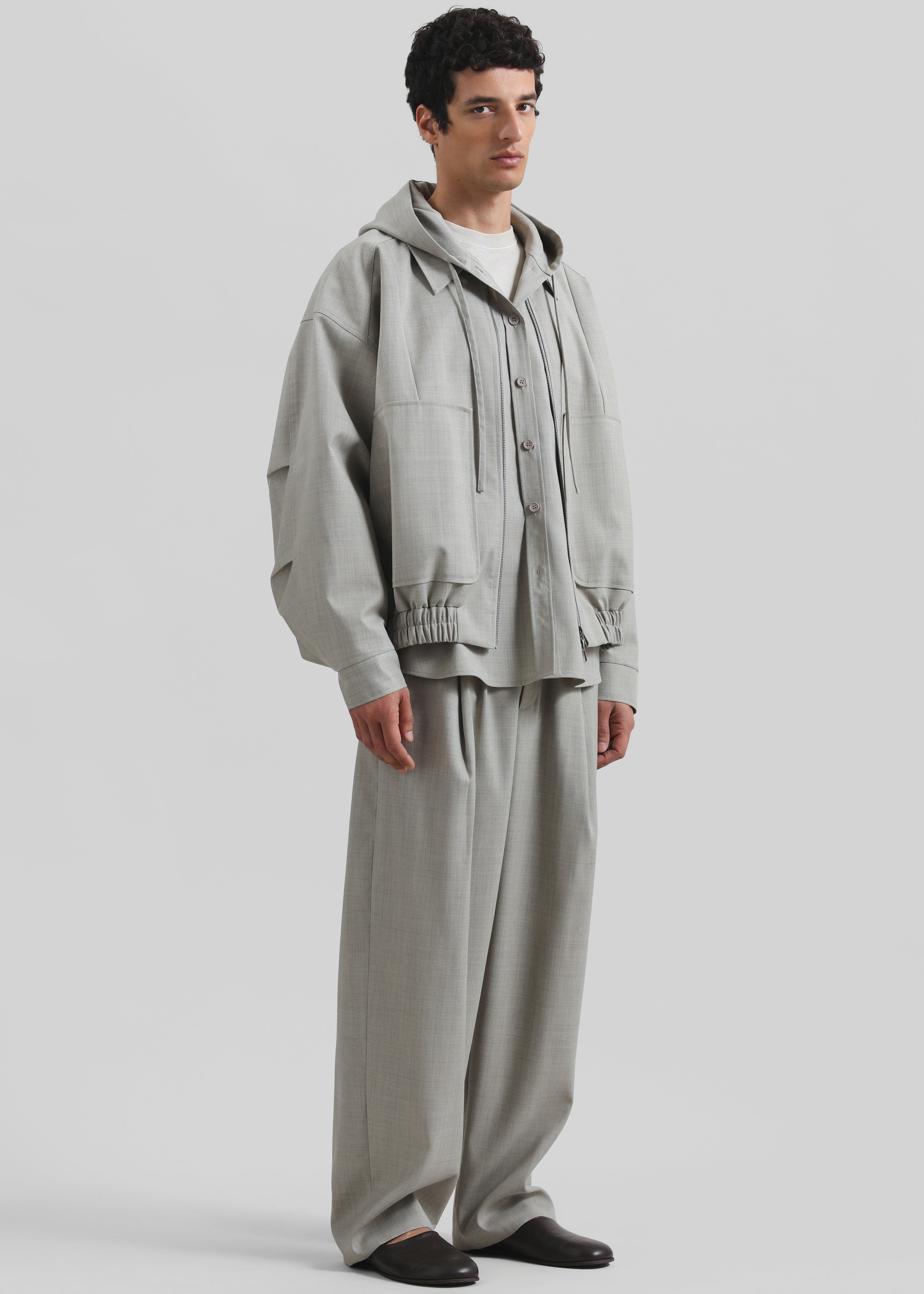 Lars Textured Hooded Jacket - Greige Melange - 6