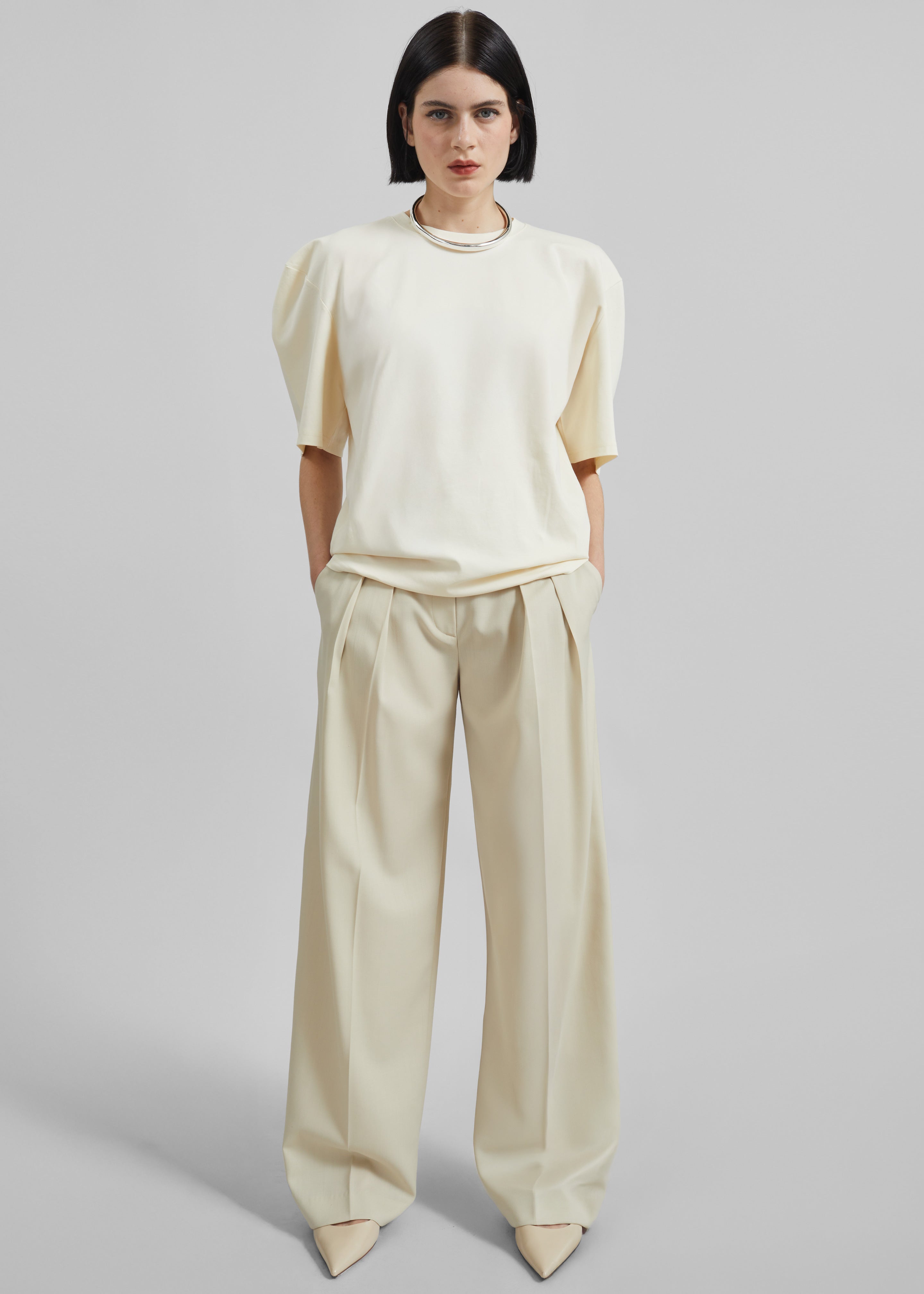 Laval Sculpted Sleeve T-Shirt - Cream - 1