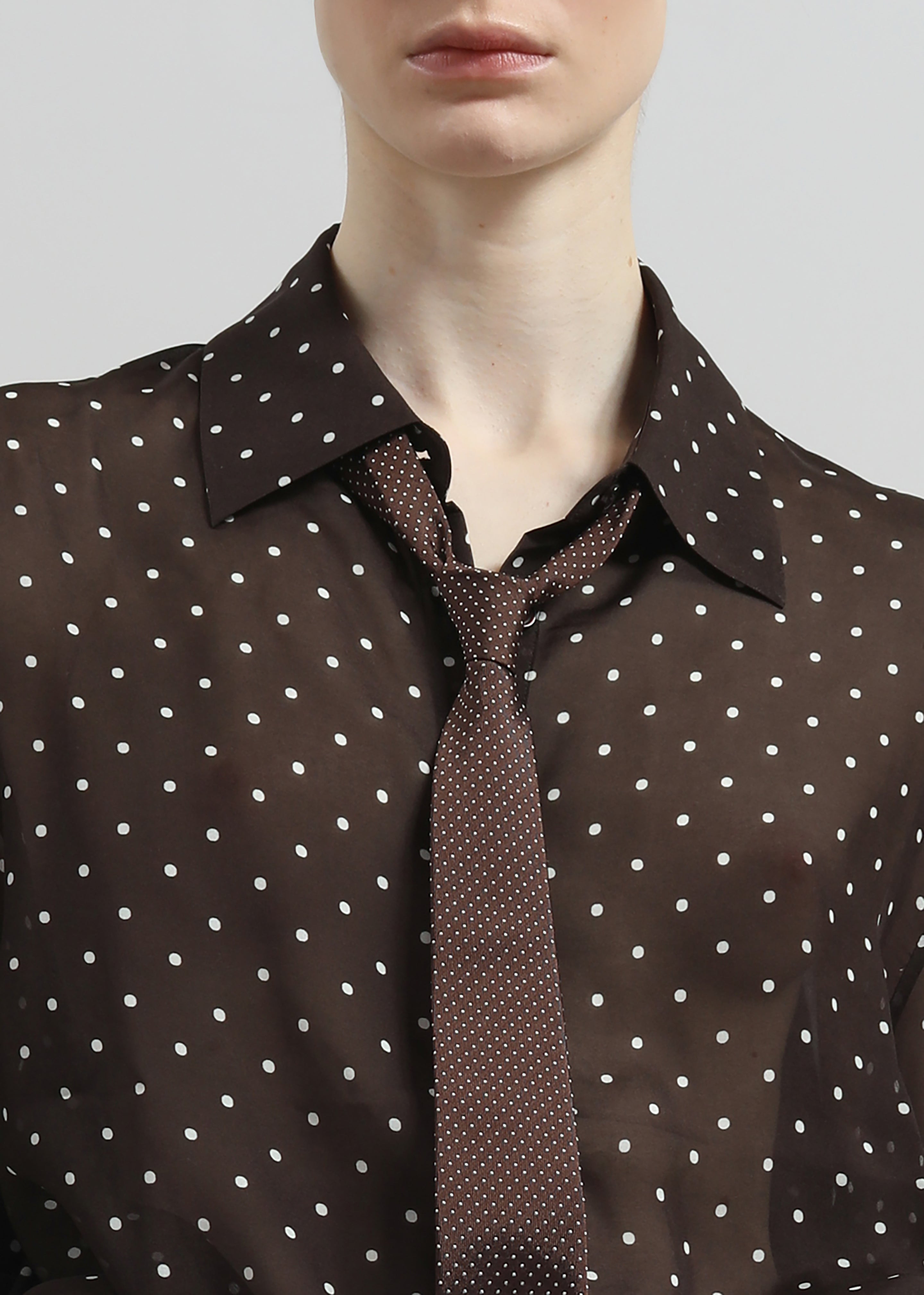 Lene Dotted Jacquard Tie - Brown/White - 2