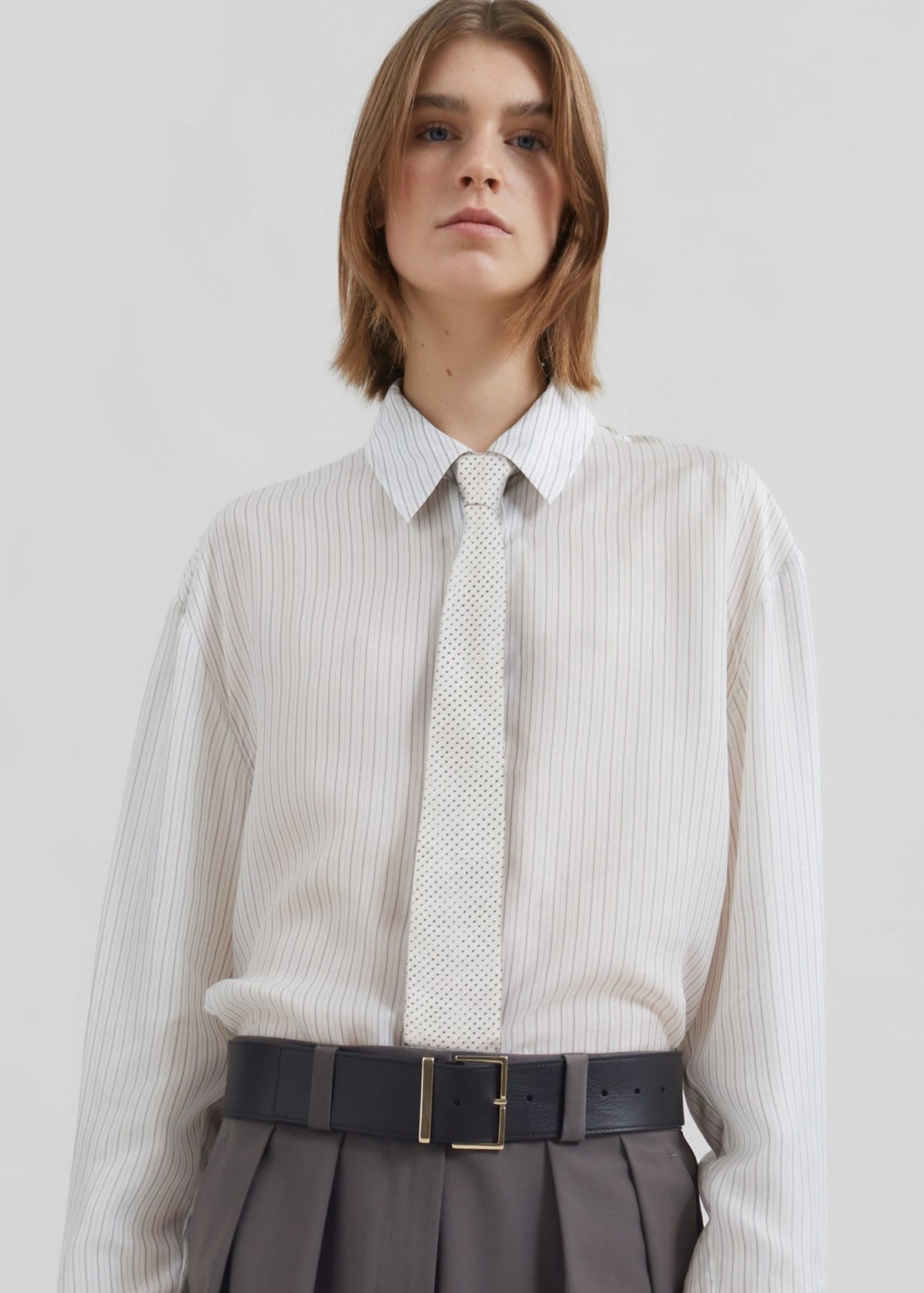 Lene Dotted Jacquard Tie - White/Black - 1