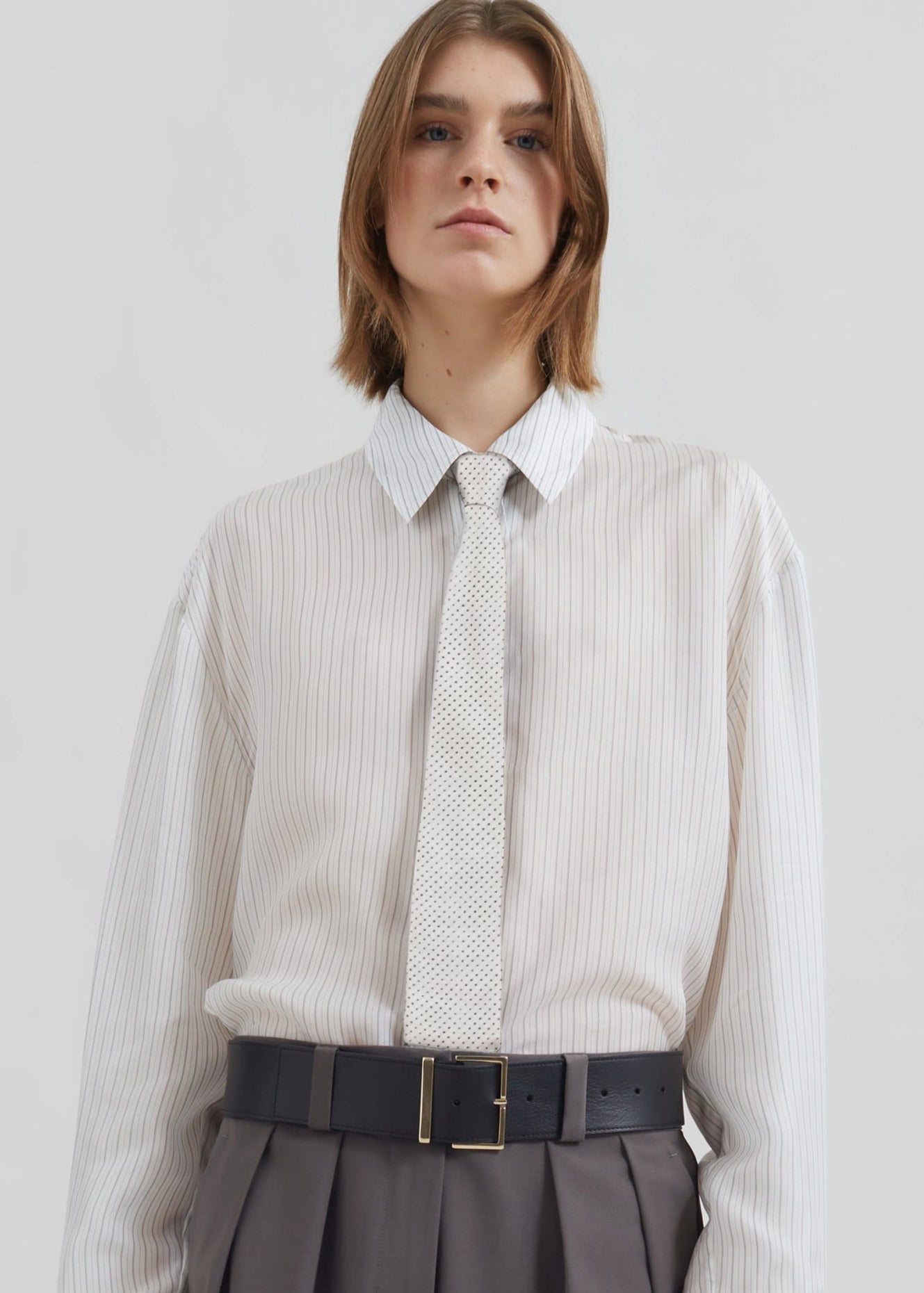 Lene Dotted Jacquard Tie - White/Black - 1