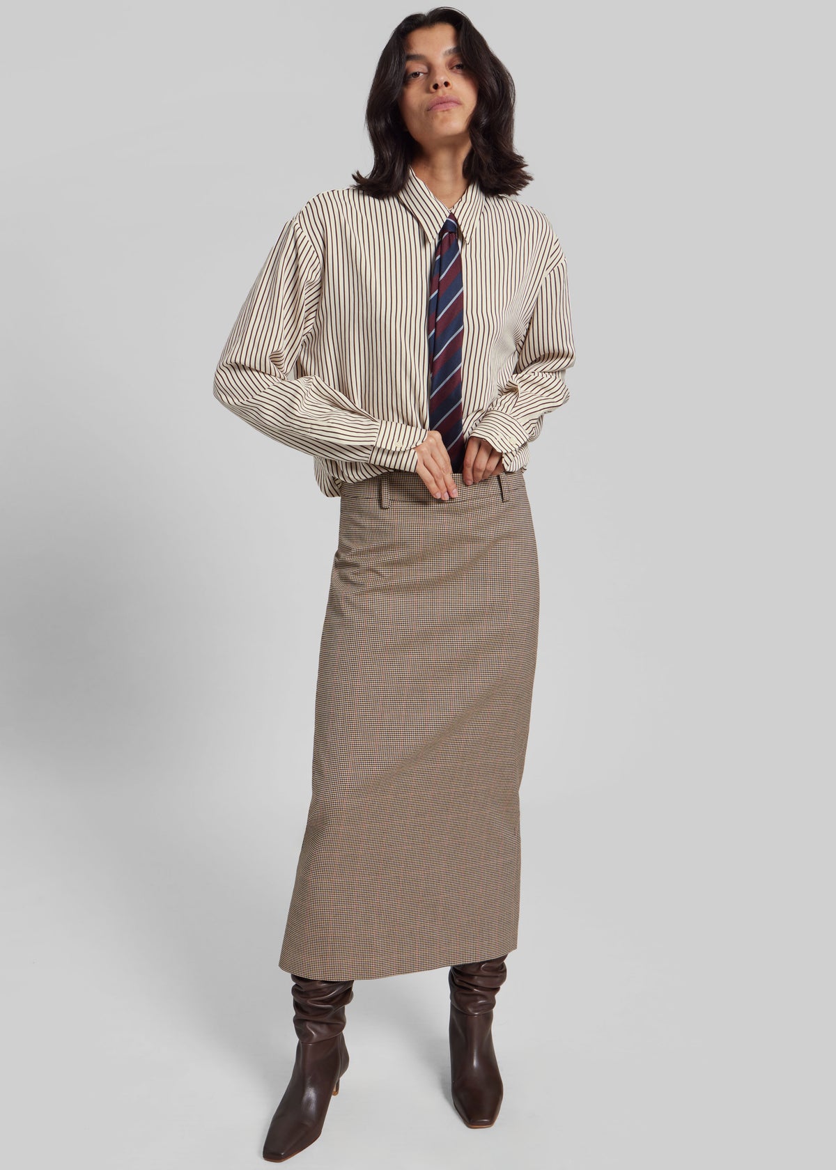 Lene Striped Tie - Burgundy - 8