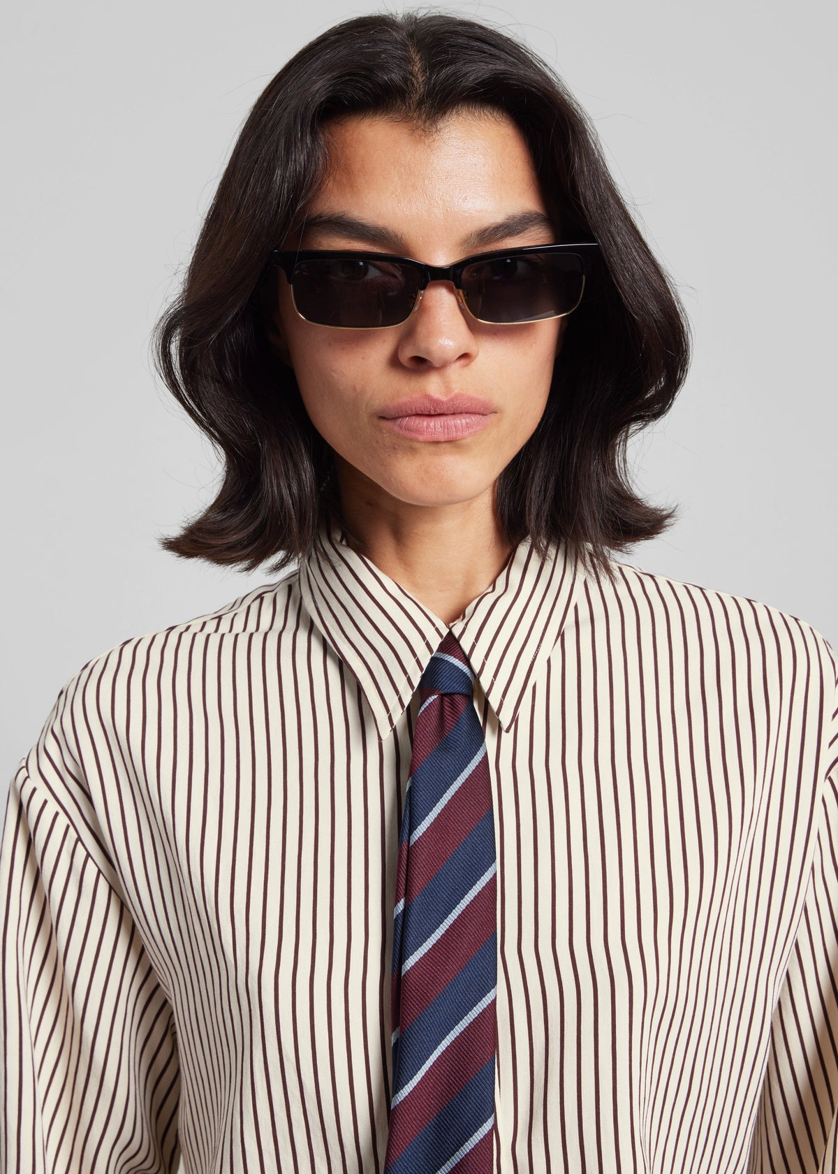 Lene Striped Tie - Burgundy - 7