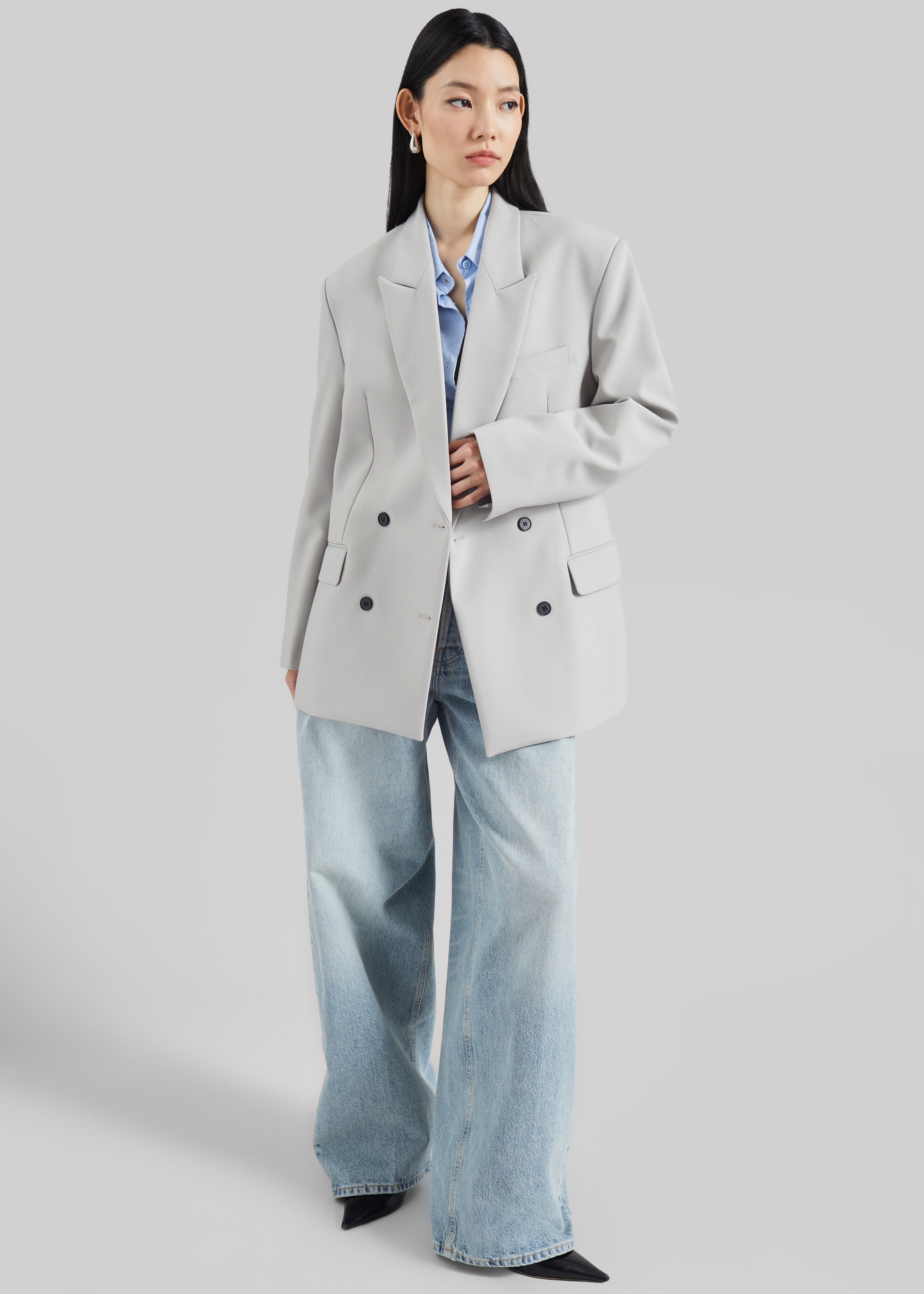 Leven Double-Breasted Blazer - Light Grey – The Frankie Shop Europe