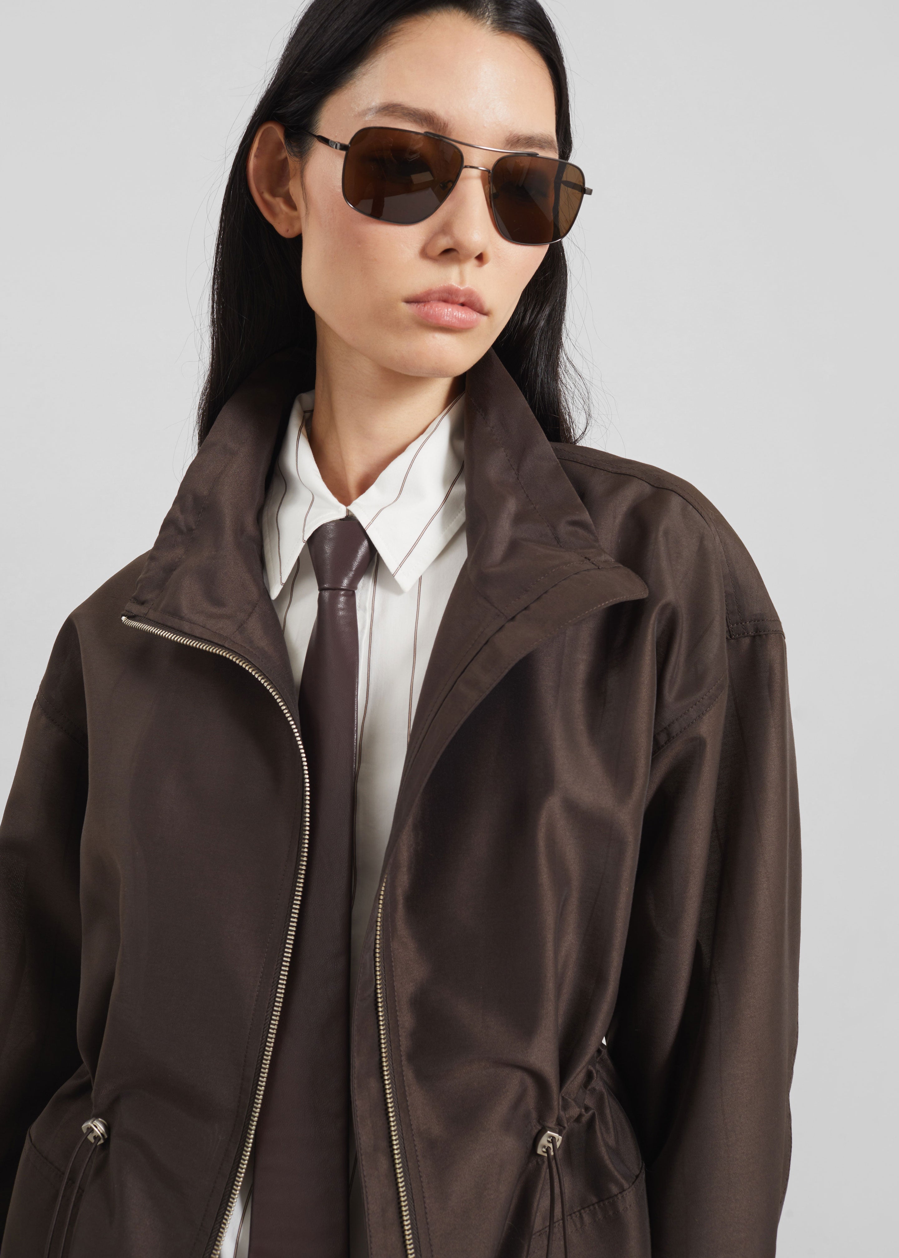 Linares Sheer Drawstring Jacket - Brown - 2