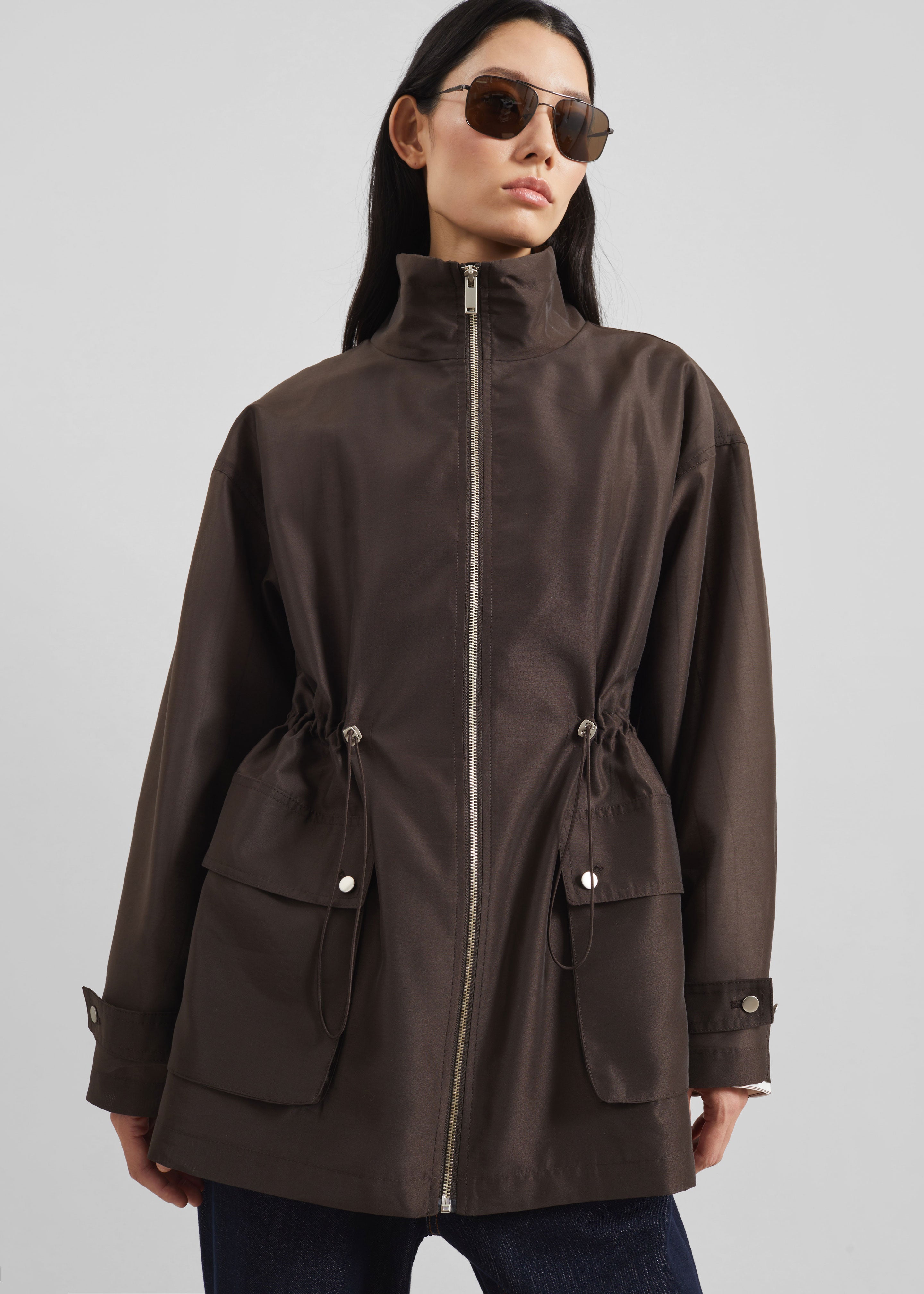Linares Sheer Drawstring Jacket - Brown - 1