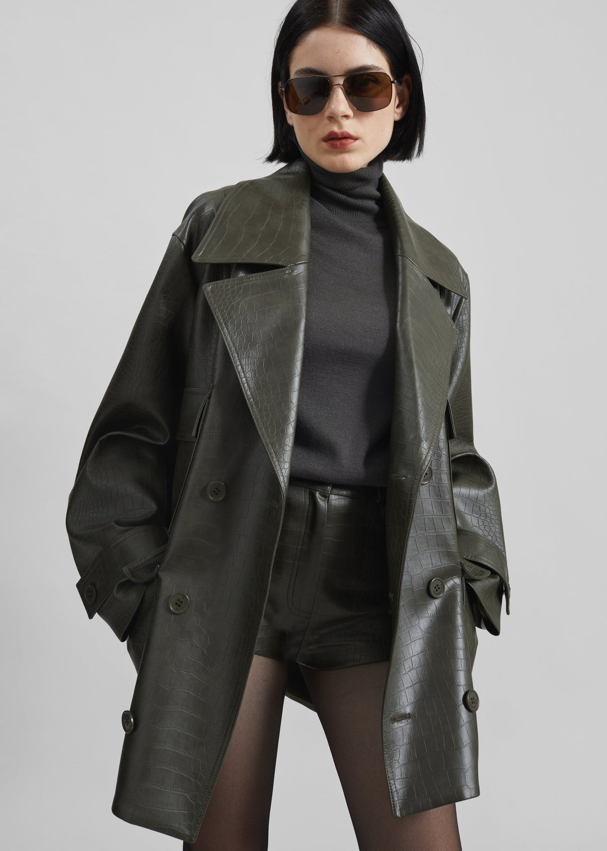 Loen Faux Leather Croc Hot Pants - Dark Olive - 6