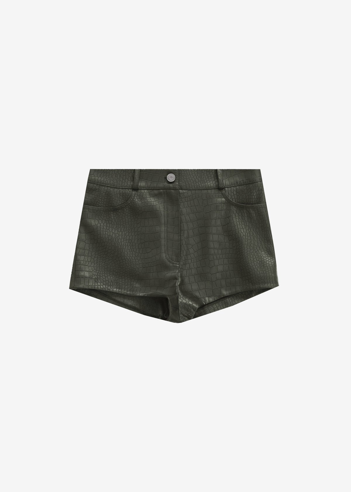 Loen Faux Leather Croc Hot Pants - Dark Olive - 8