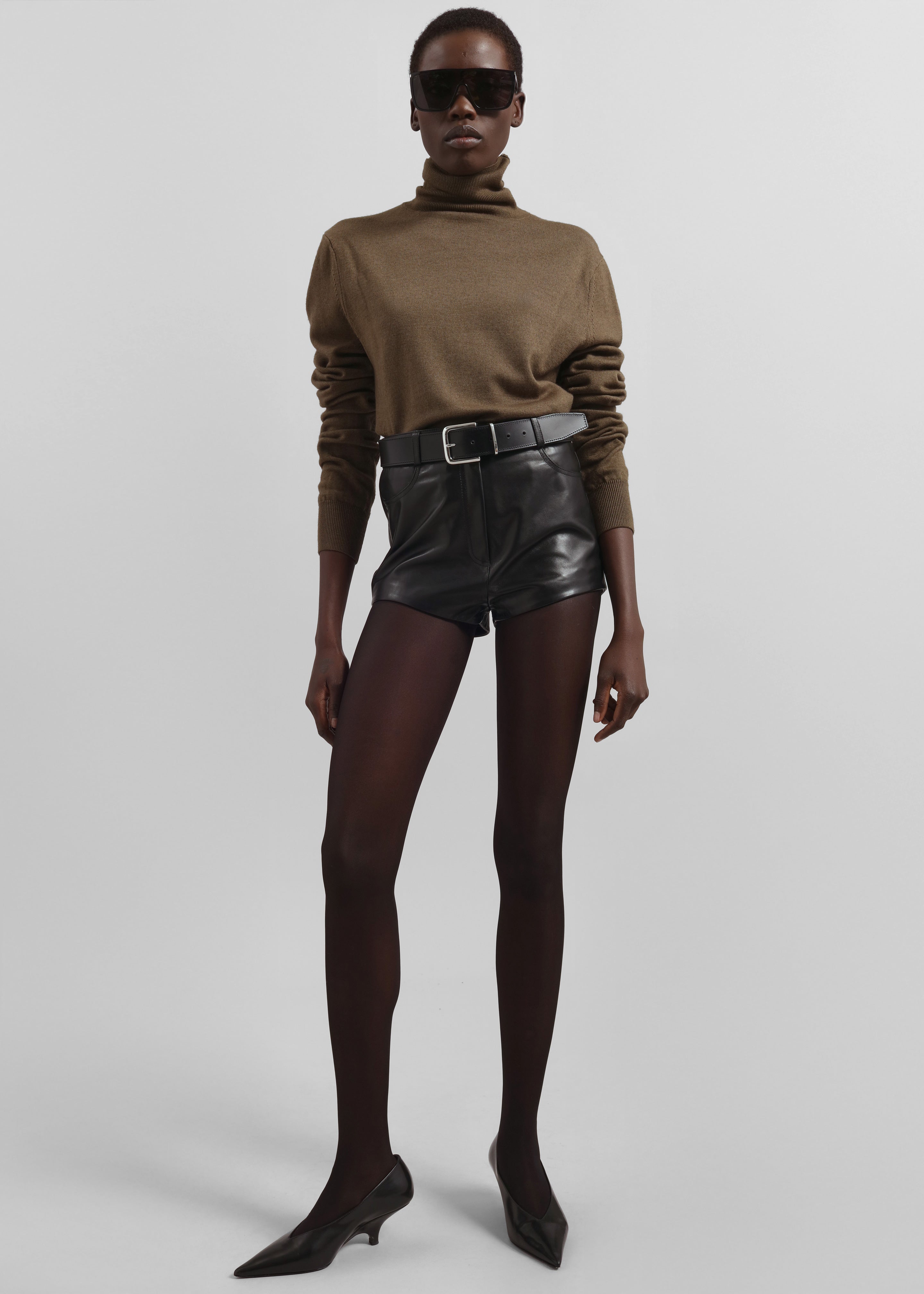 Loen Leather Hot Pants - Black - 3