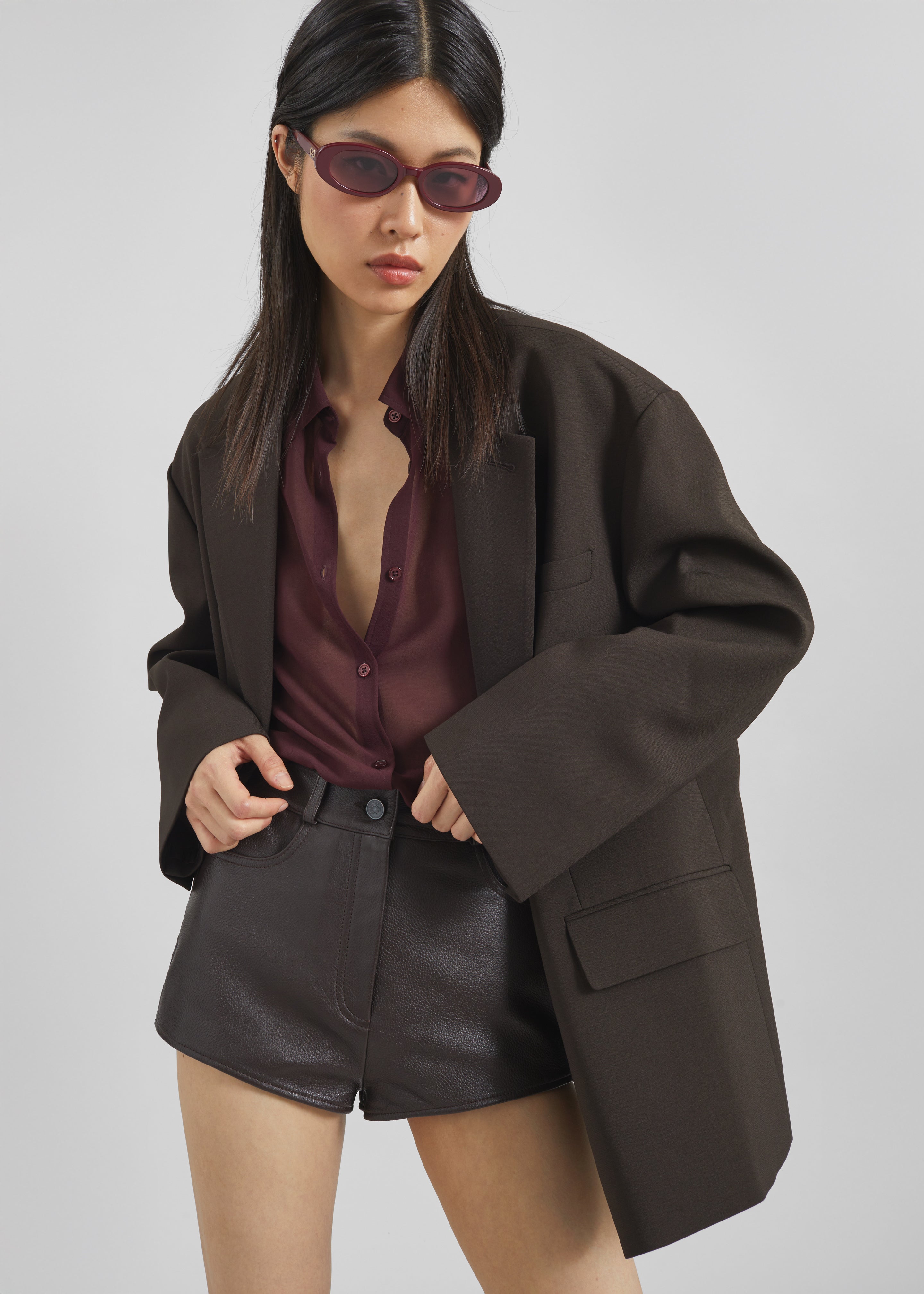 Loen Leather Hot Pants - Vintage Brown - 3