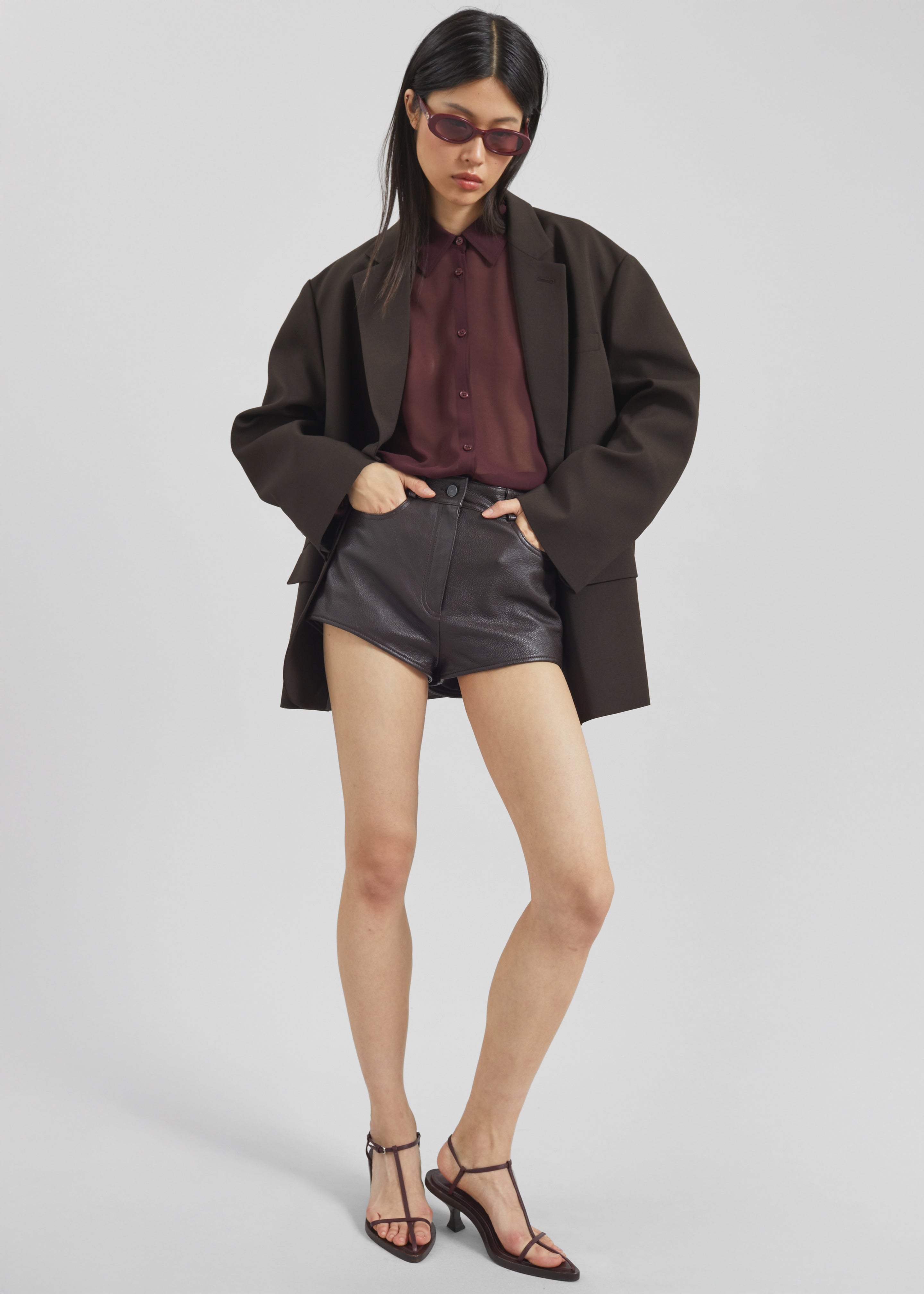 Loen Leather Hot Pants - Vintage Brown - 5