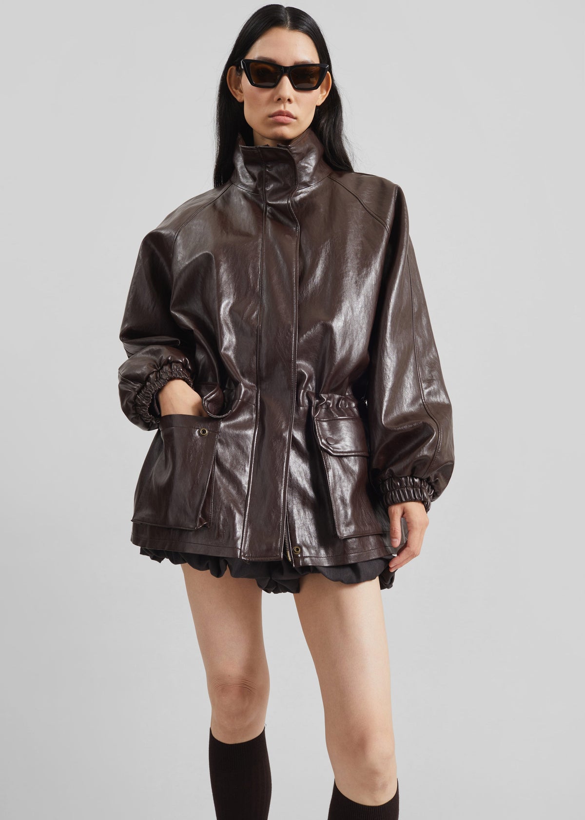Lommel Faux Leather Jacket - Brown - 5
