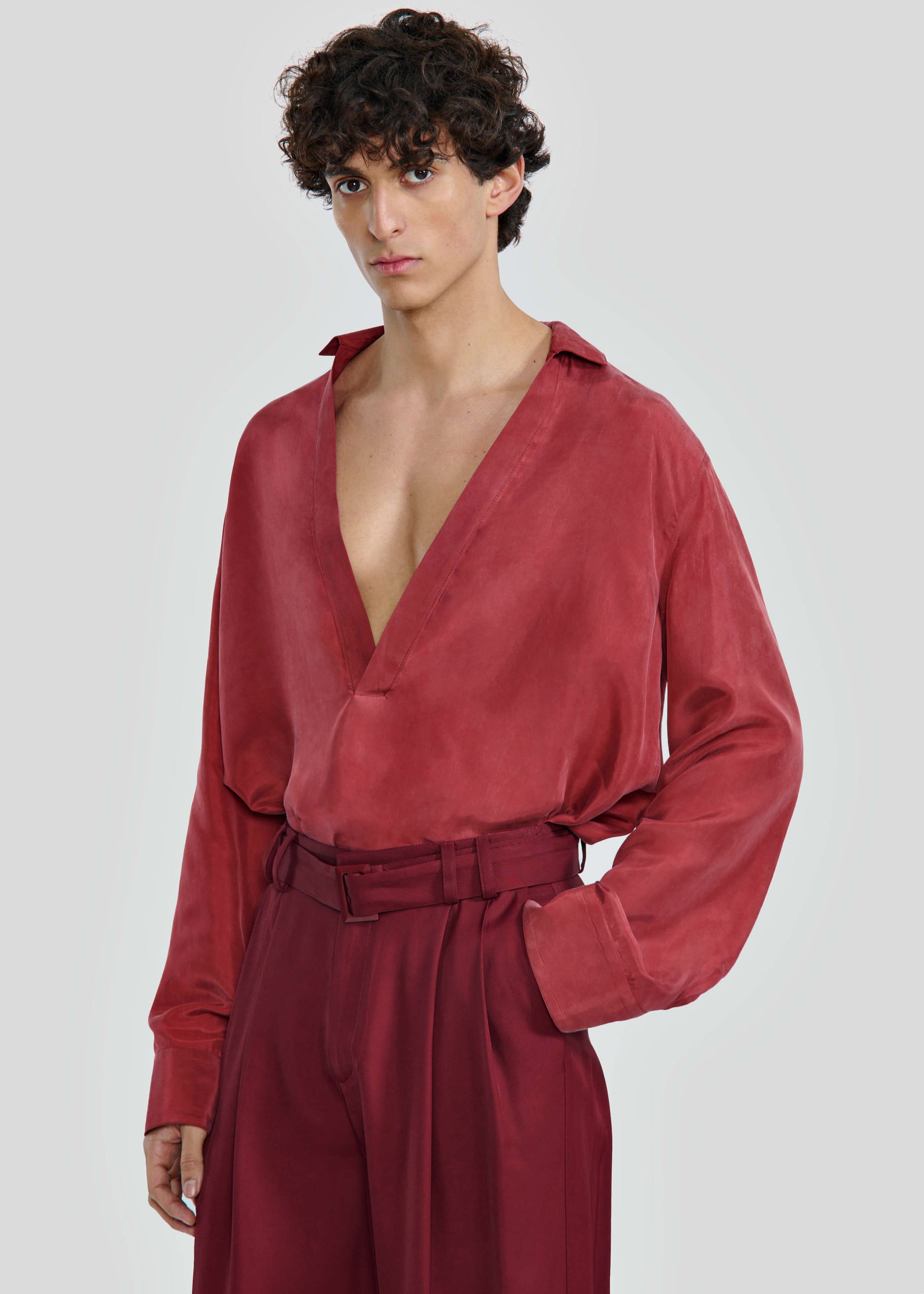 Louis Gabriel Nouchi Cupro Vareuse Shirt - Red Black - 4