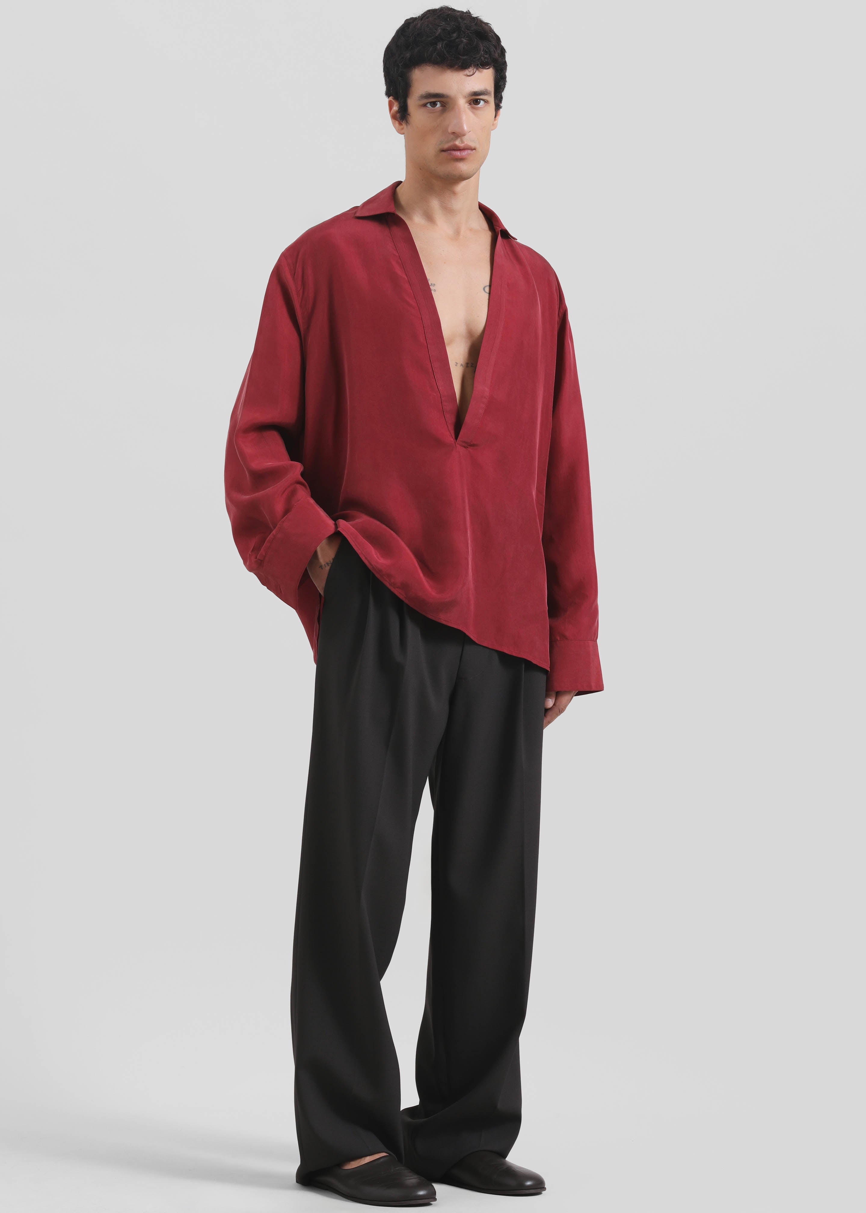Louis Gabriel Nouchi Cupro Vareuse Shirt - Red Black - 3