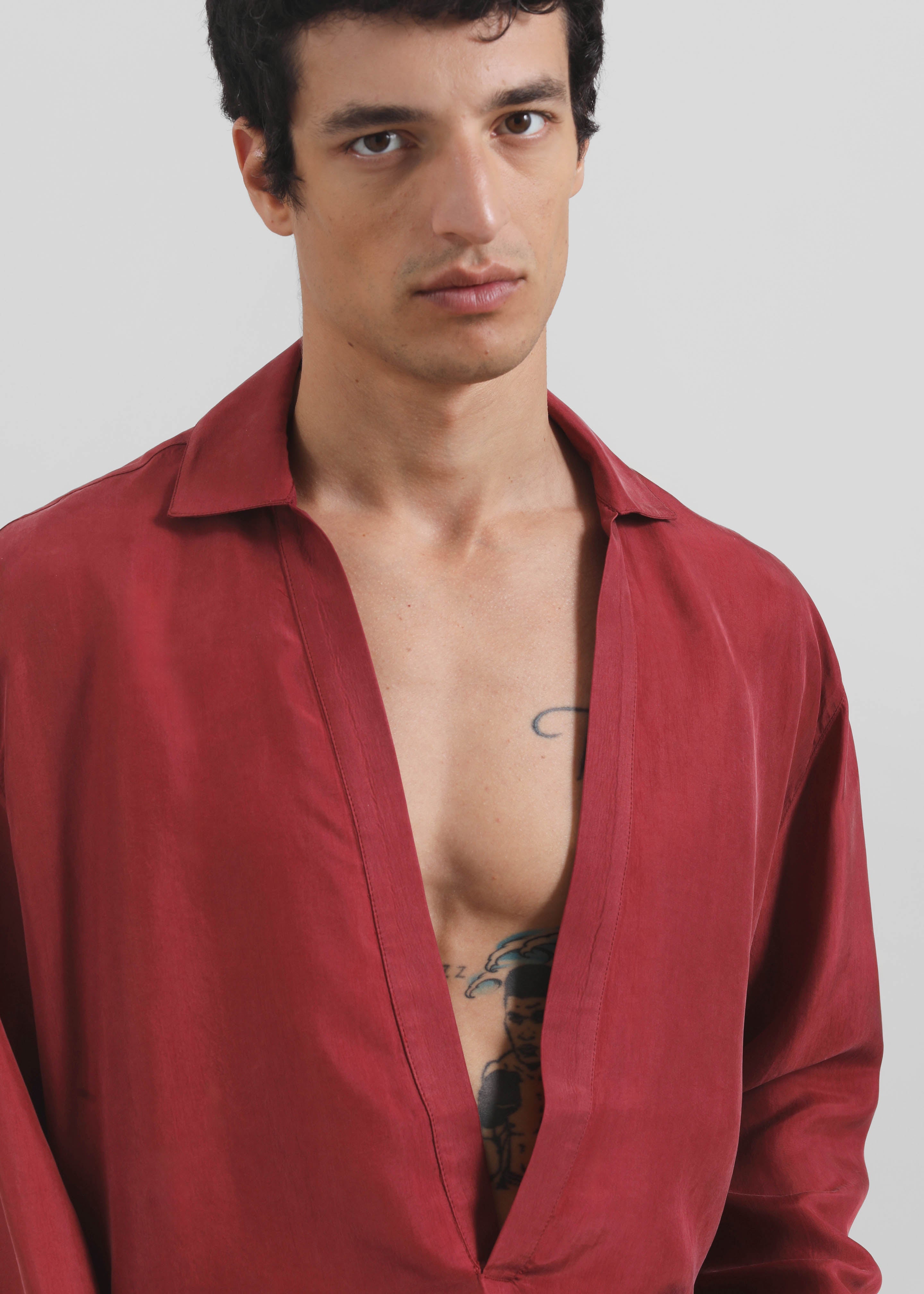 Louis Gabriel Nouchi Cupro Vareuse Shirt - Red Black - 2
